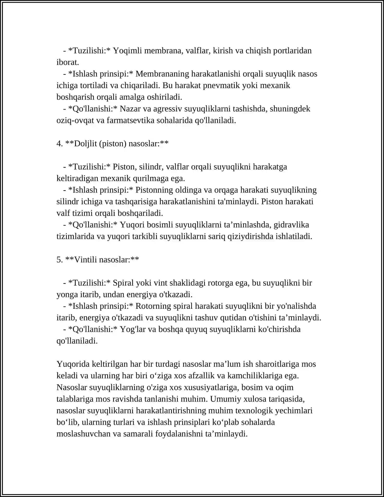 NASOSLARNING KONSTRUKSIYASI VA QOʻLLANISH SOHALARI 4