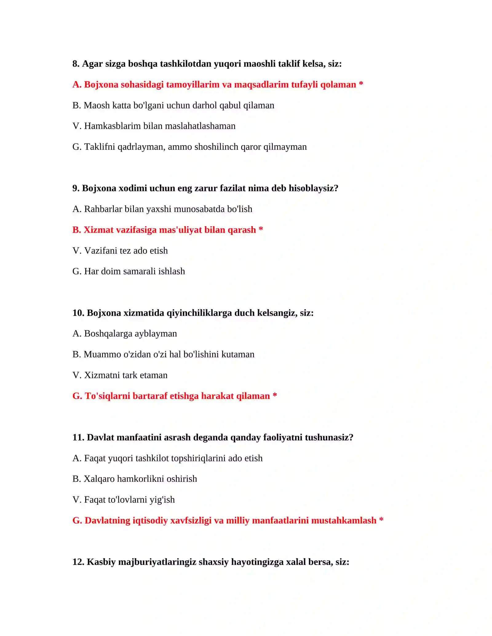 Bojxona mantiqiy test savollari Word 4