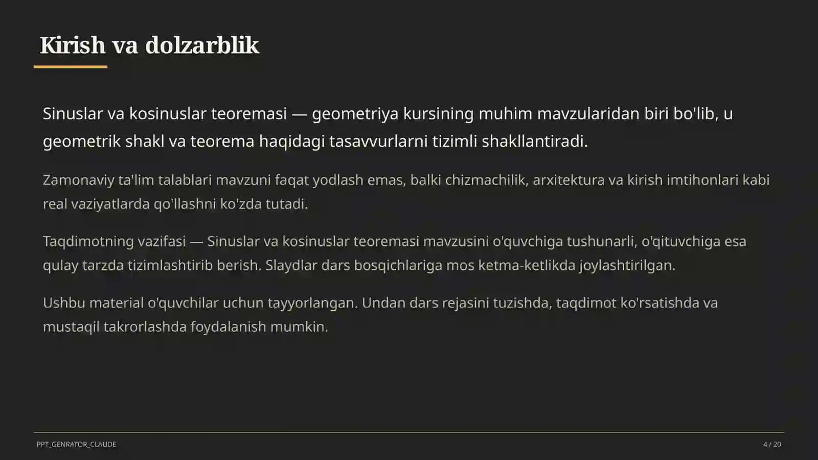 Sinuslar va kosinuslar teoremasi (9-sinf) 4
