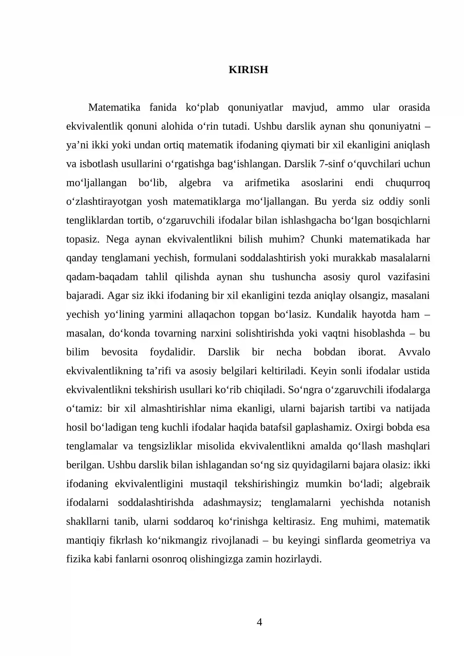 EKVIVALENTLIK QONUNI. 7 - SINF 4