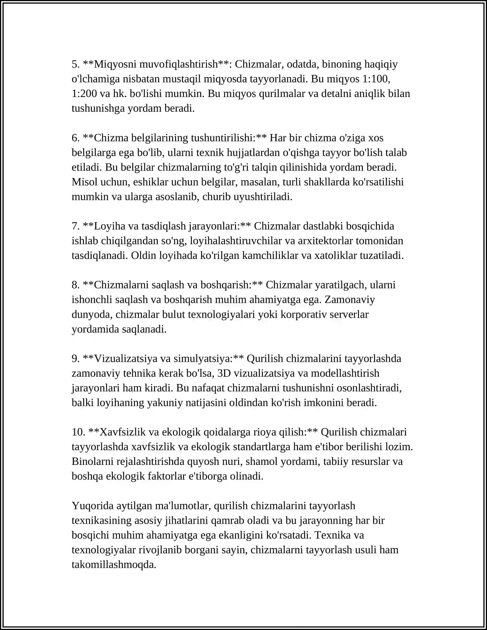 MUSTAQIL ISH Mavzu: QURILISH CHIZMACHILIGI 4