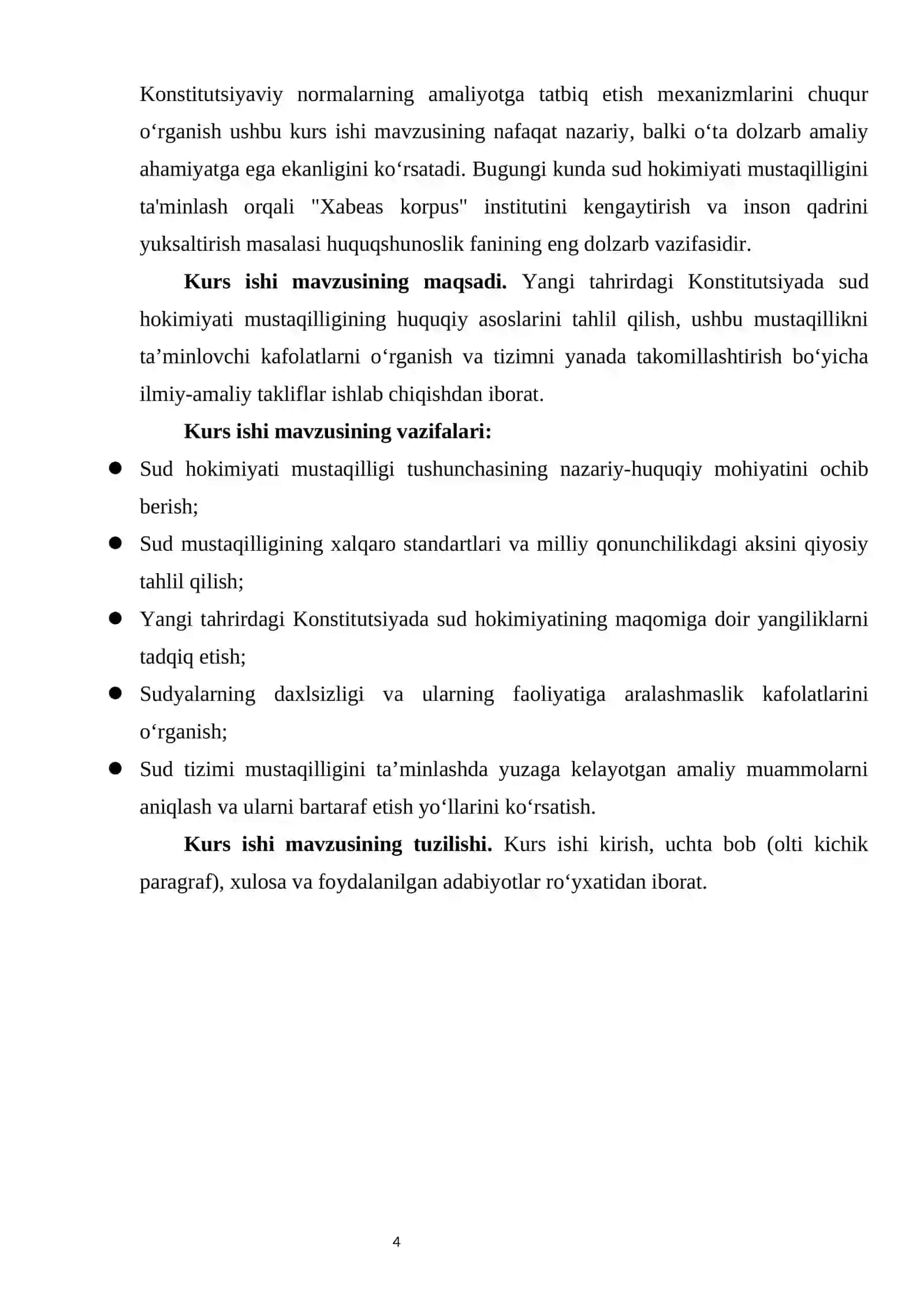 Yangi tahrirdagi Konstitutsiyada sud hokimiyatining mustaqilligi kurs ishi 4
