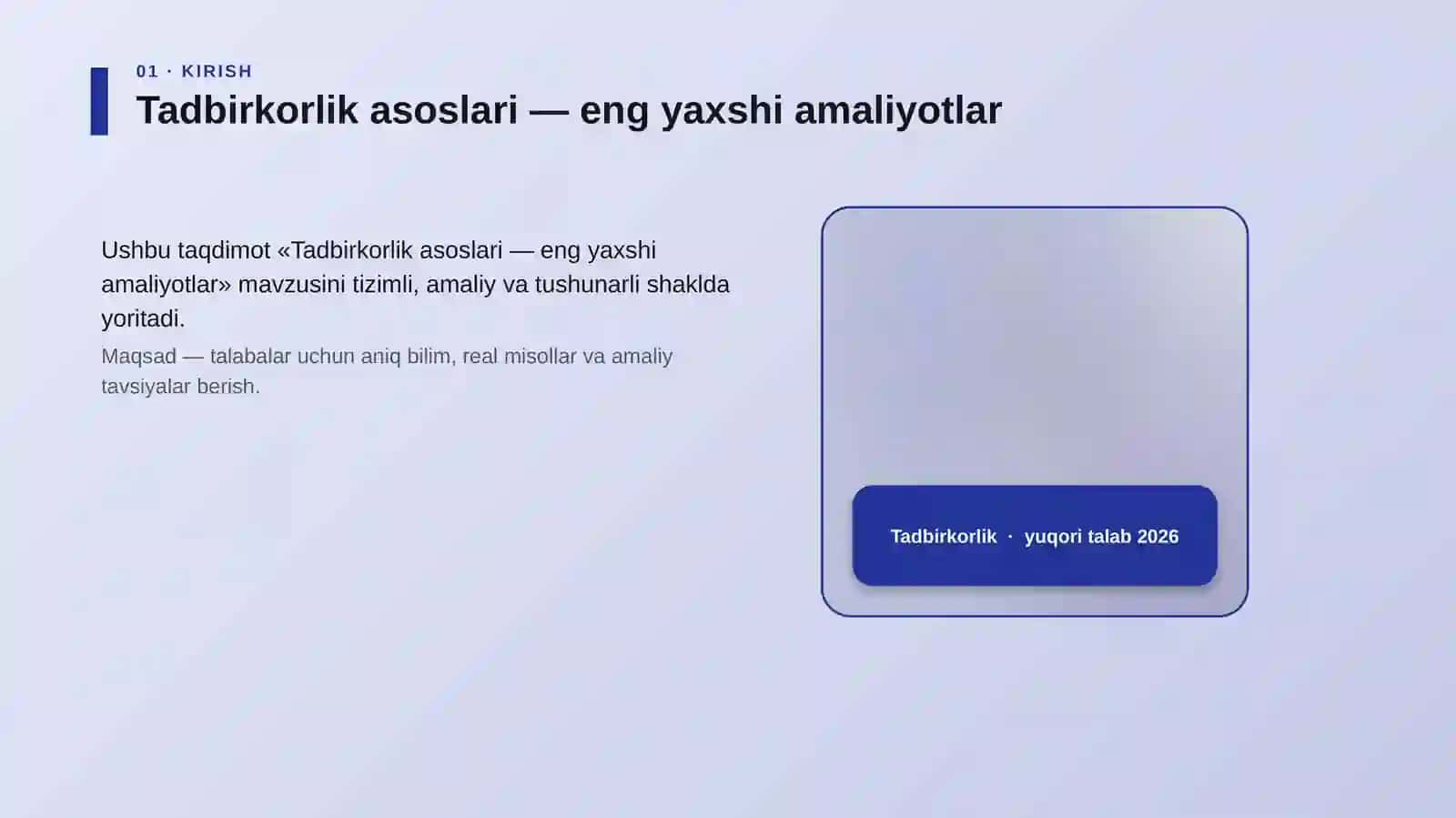 Tadbirkorlik asoslari — eng yaxshi amaliyotlar 4