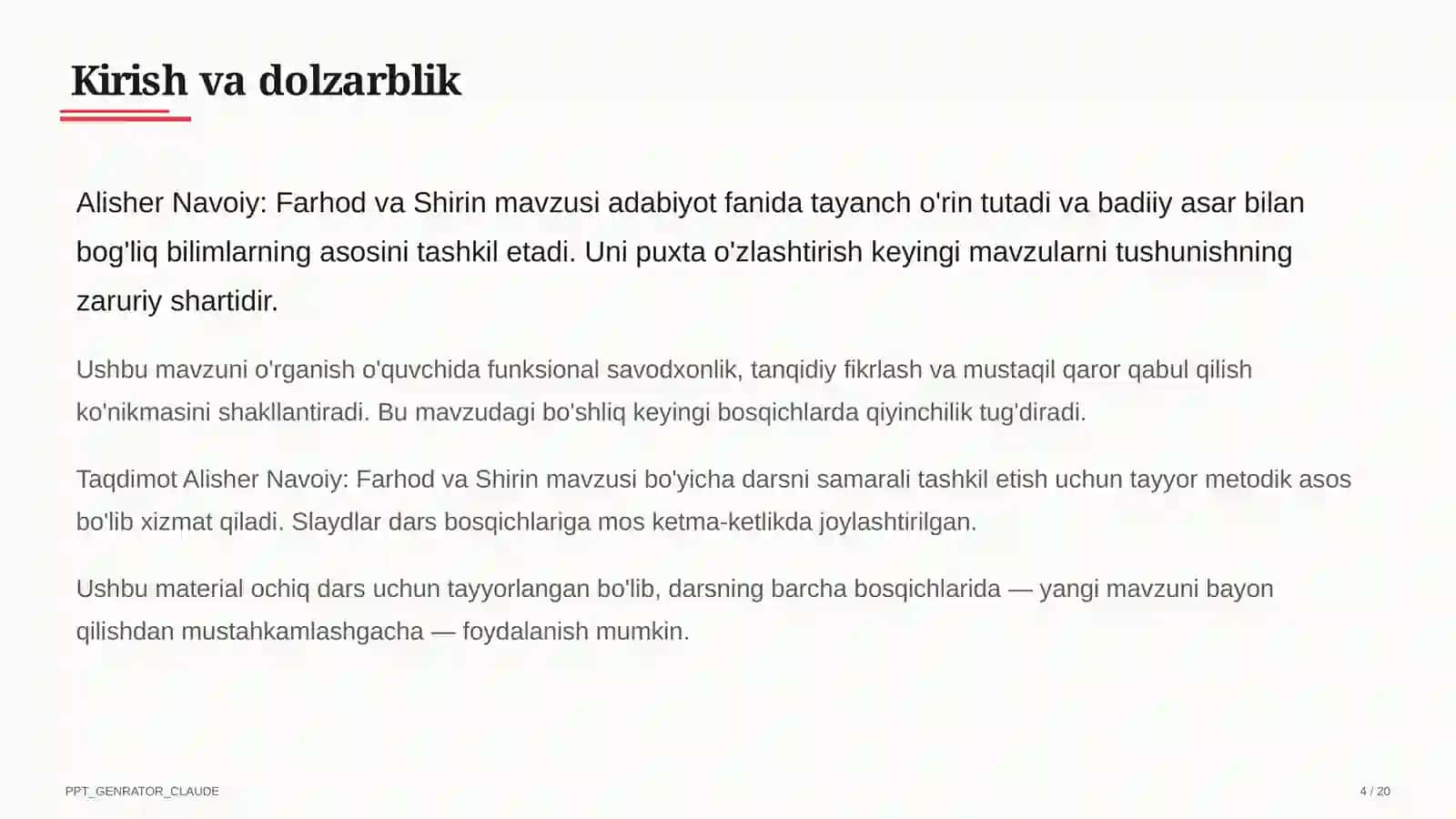 Alisher Navoiy: Farhod va Shirin (8-sinf) 4