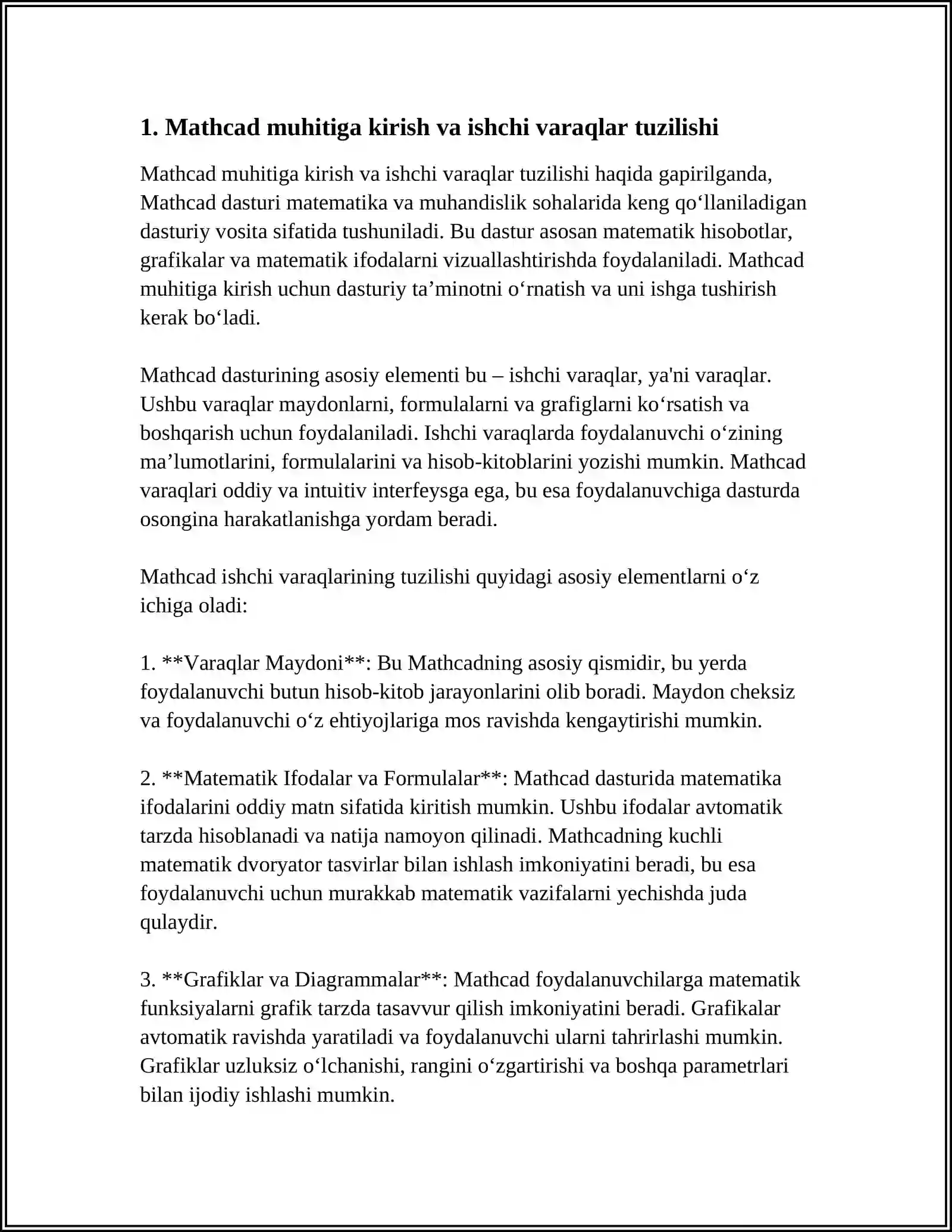 AMALIY DASTURLAR PAKETIDA DASTURLASH ELEMENTLARI (MATHCAD DASTURIDA) 4
