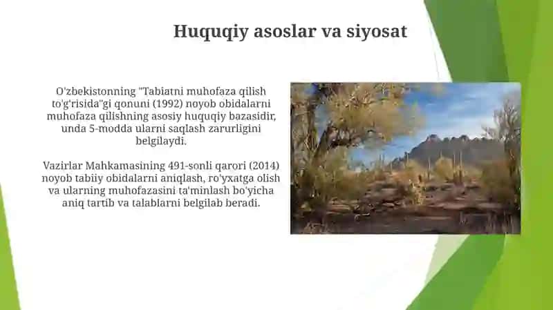 Noyob tabiat yodgorliklaridan foydalanish va muhofaza etish 4