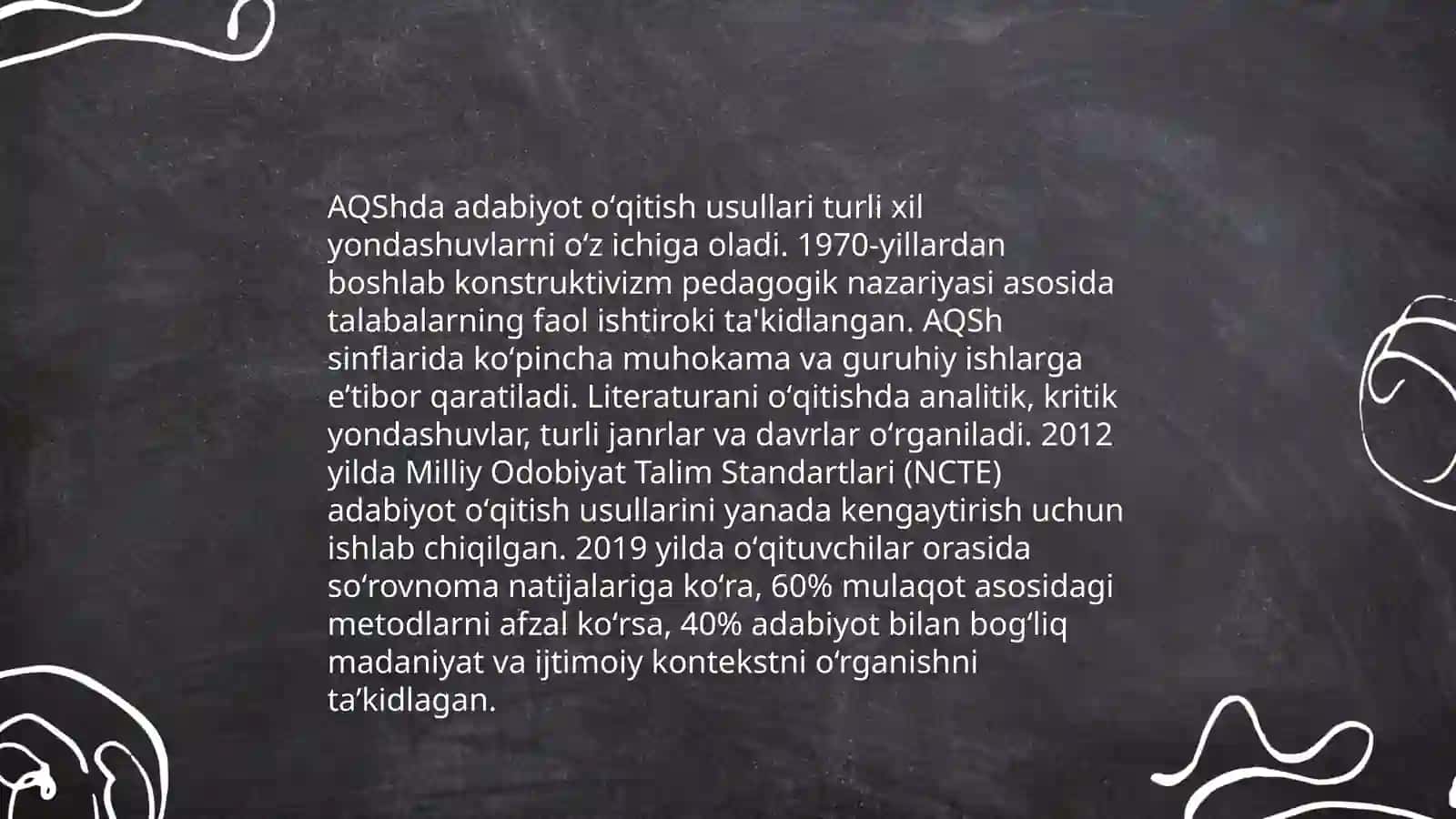 O'zbekiston ta'lim muassasalarida amal qilinayotgan adabiyot o'qitish metodlarini xorijdagi o'qitish metodlari bilan qiyoslab o'rganish 4