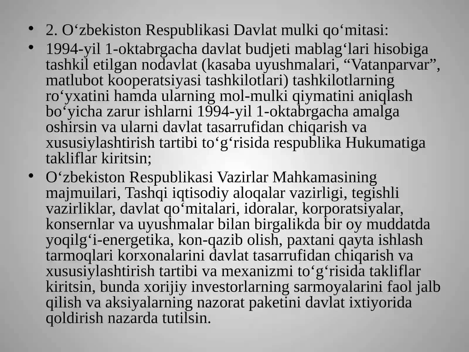 O‘zbekiston Respublikasidagi davlat tassarrufidagi haxat etish vazifalari va usullari 4