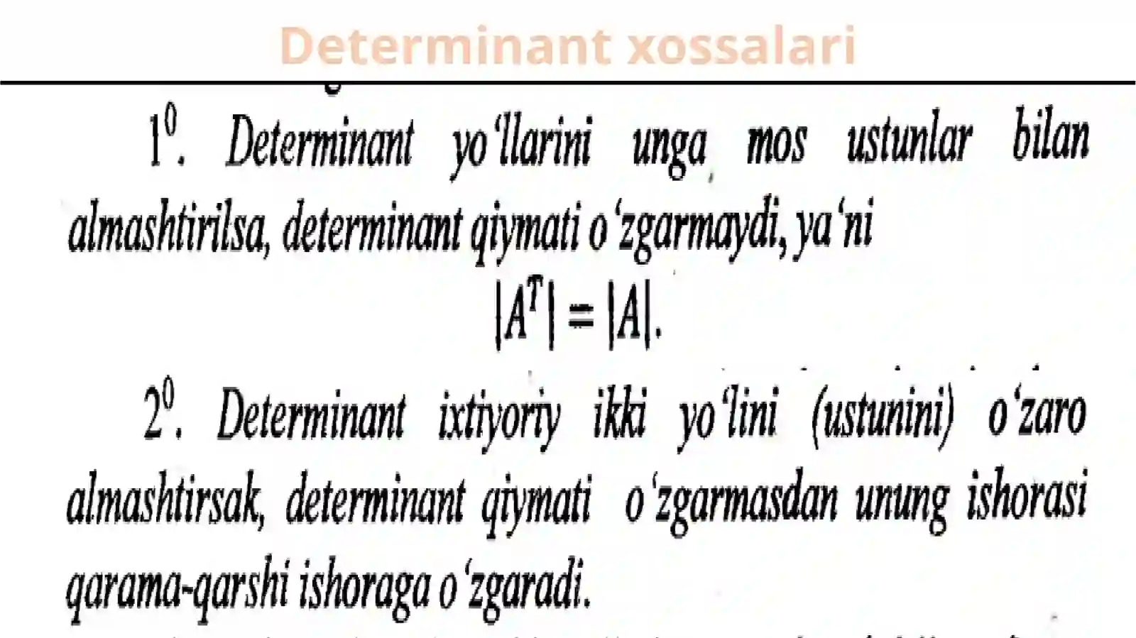 Determinant vauning xossalari 4