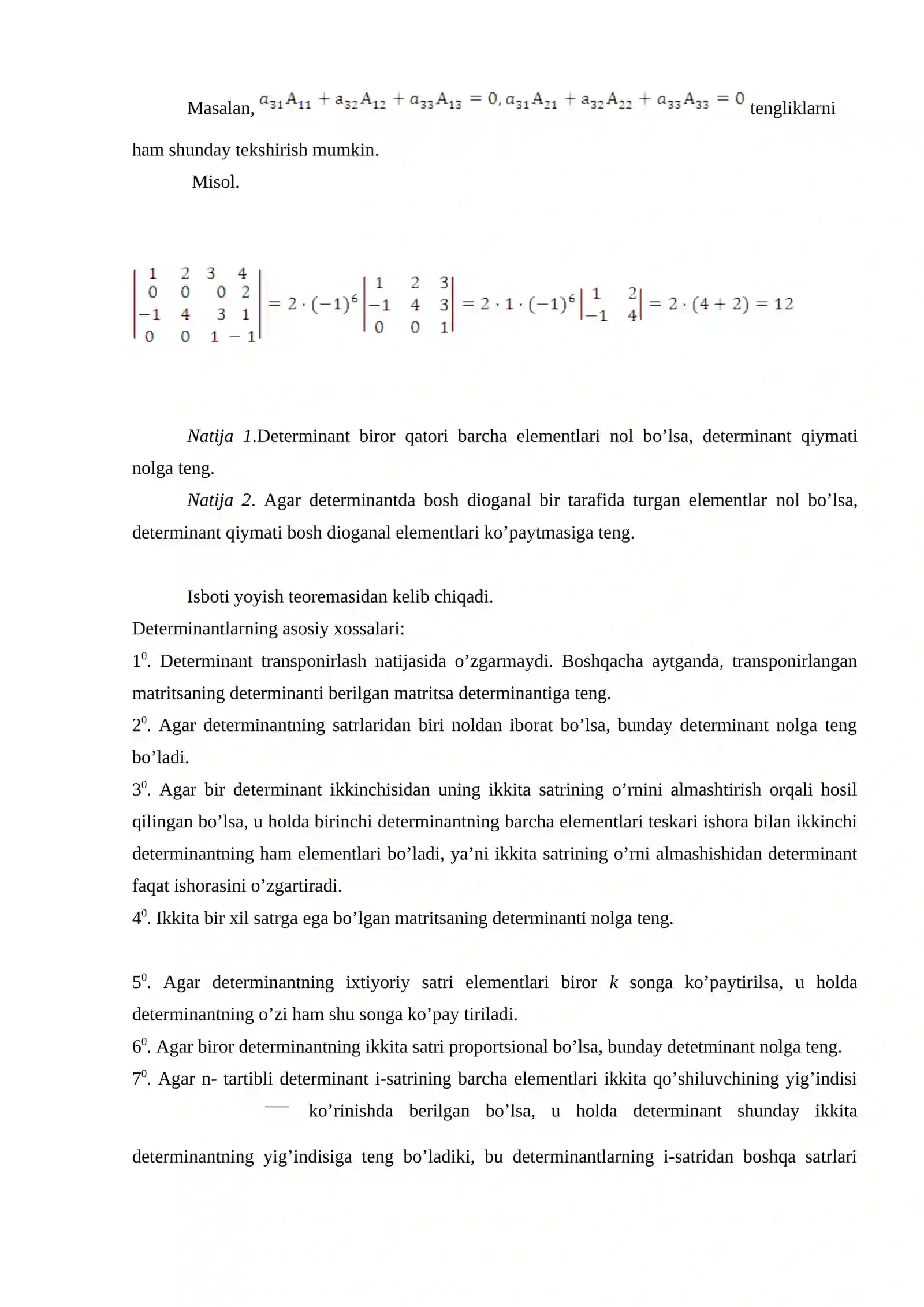 Determinantlar va ularning hossalari 4