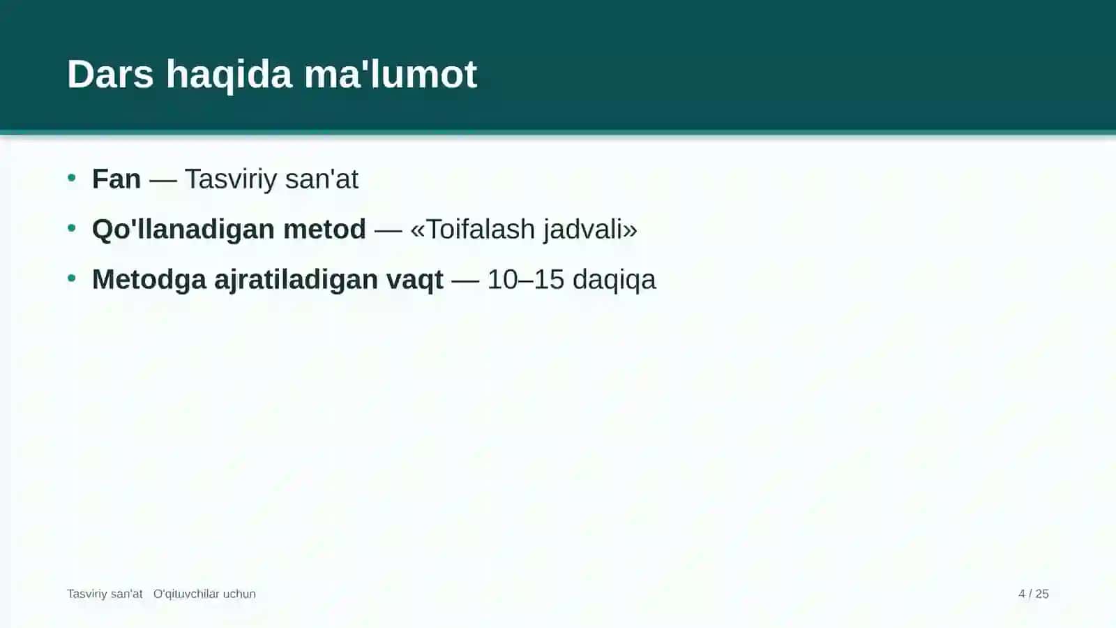 tasviriy san'at darslarida toifalash jadvali metodidan foydalanish 7675 4