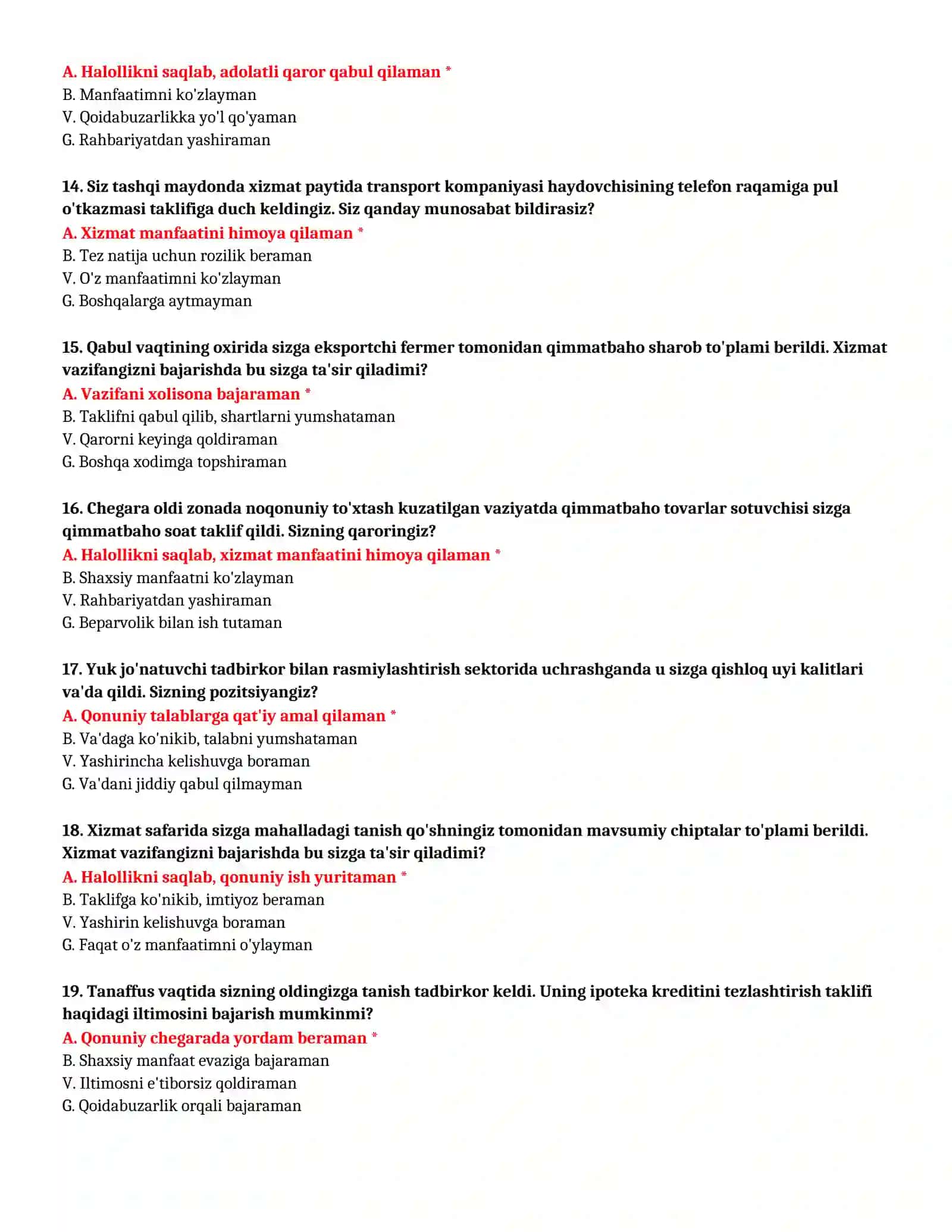 BOJXONA AKADEMIYASI - TO'LIQ TEST TO'PLAMI (№ 45) 4