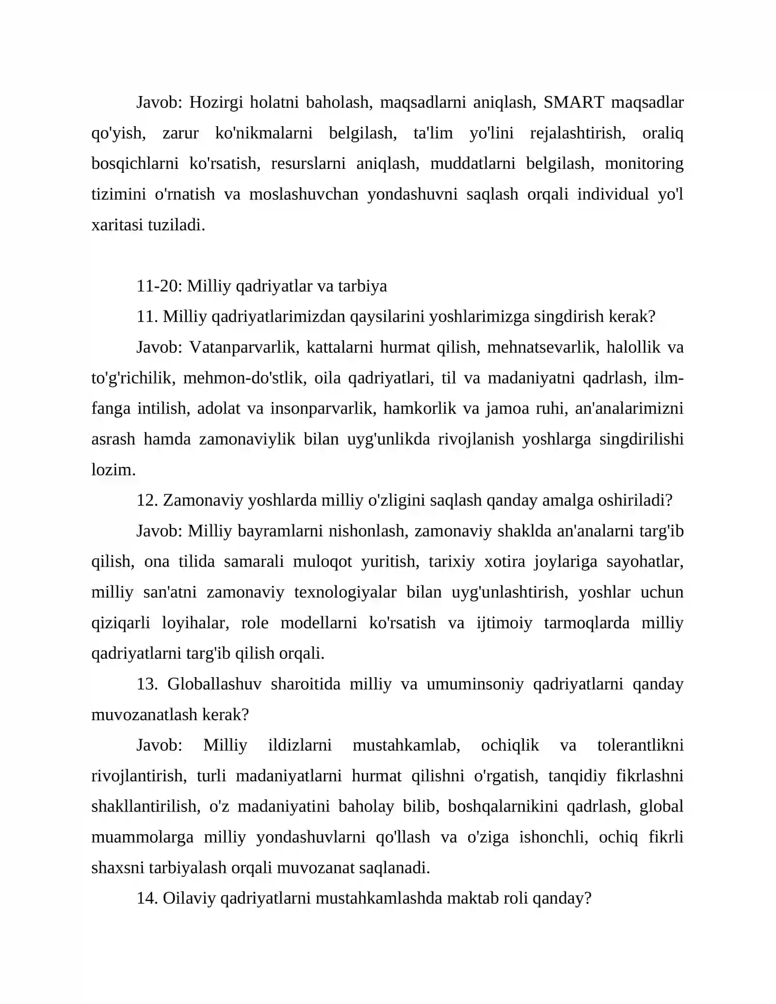 Maktab maslahatchisi lavozimi uchun imtihon savollari va javoblari. 2026 4