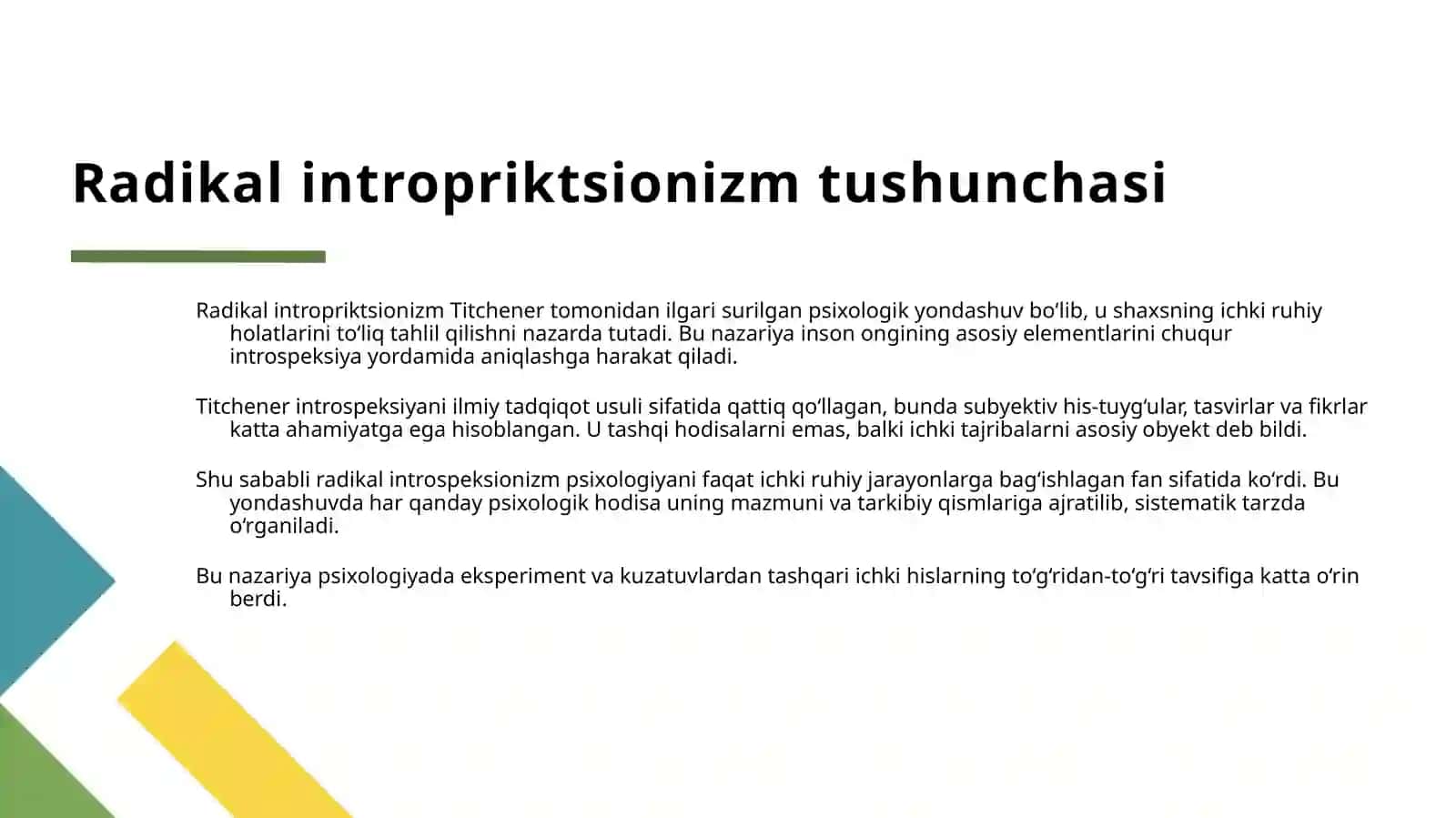 E. TITCHENERNING RADIKAL INTROPRIKTSIONIZMI 4