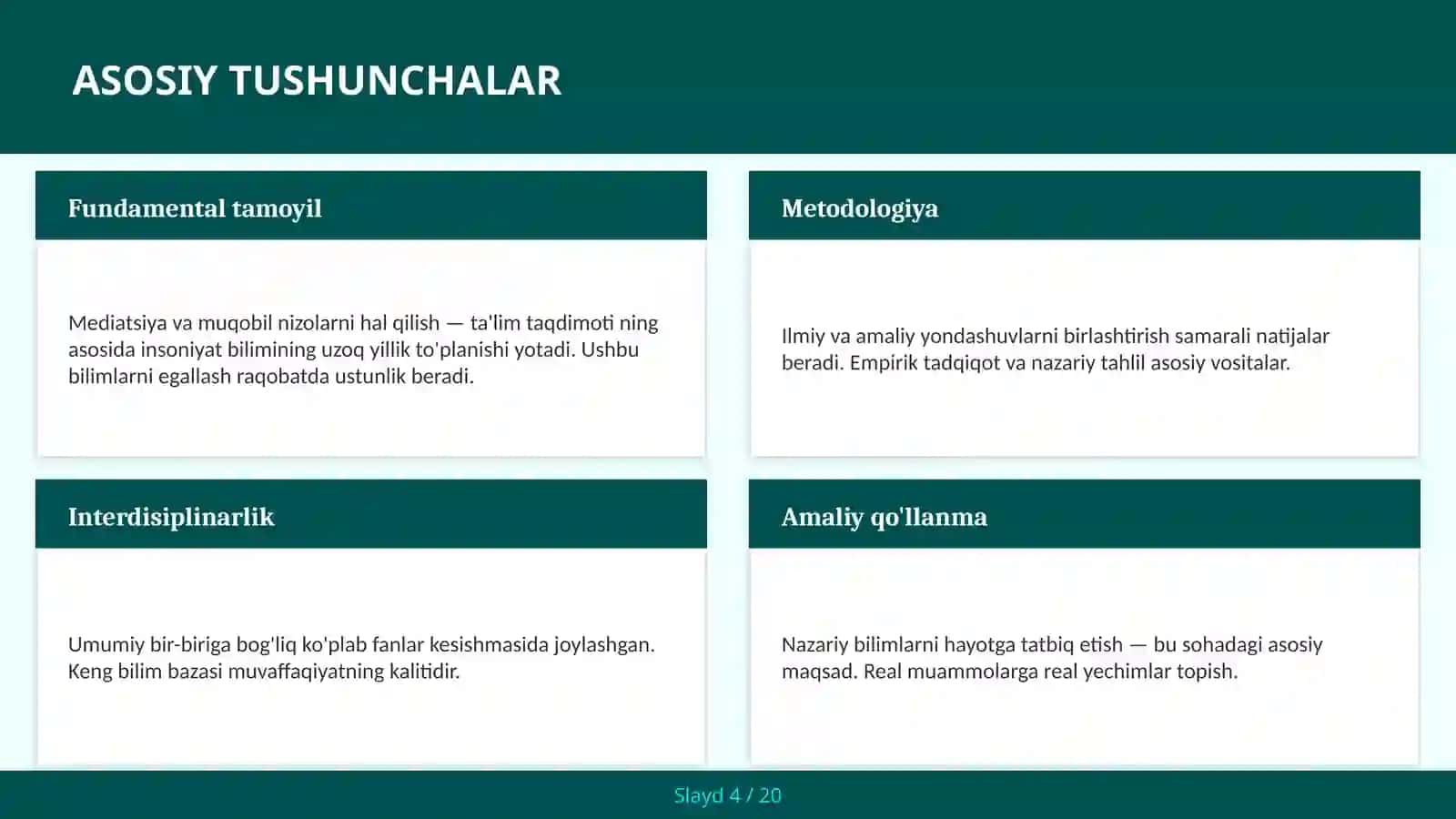 Mediatsiya va muqobil nizolarni hal qilish — ta'lim taqdimoti 4