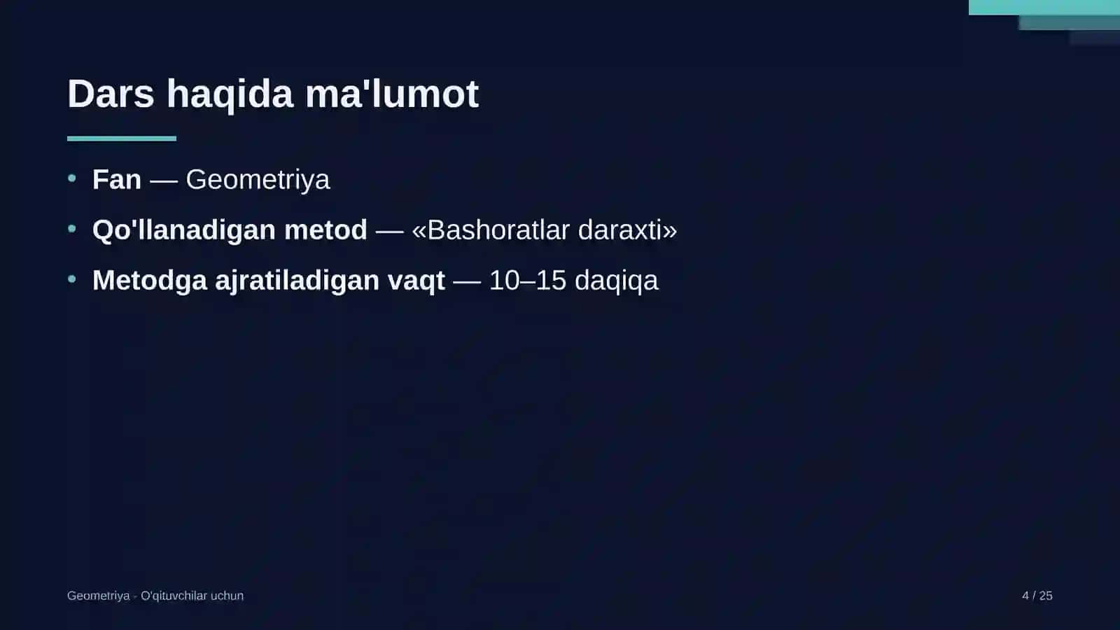 geometriya darslarida bashoratlar daraxti metodidan foydalanish 3653 4