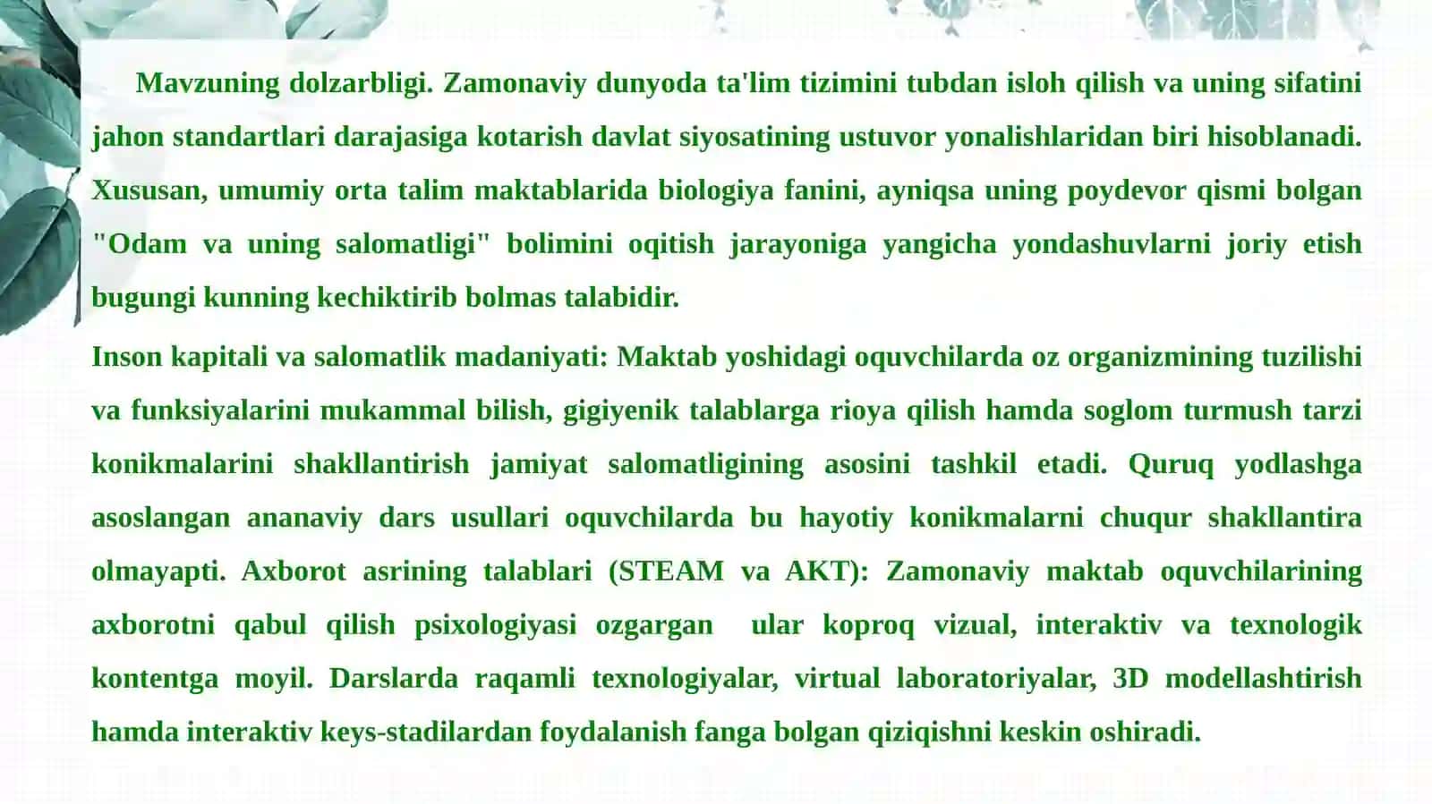 BIOLOGIYA YO‘NALISHI 03/23 GURUH TALABASI ISAQOVAUMIDANING BIOLOGIYA O‘QITISH METODIKASI 4