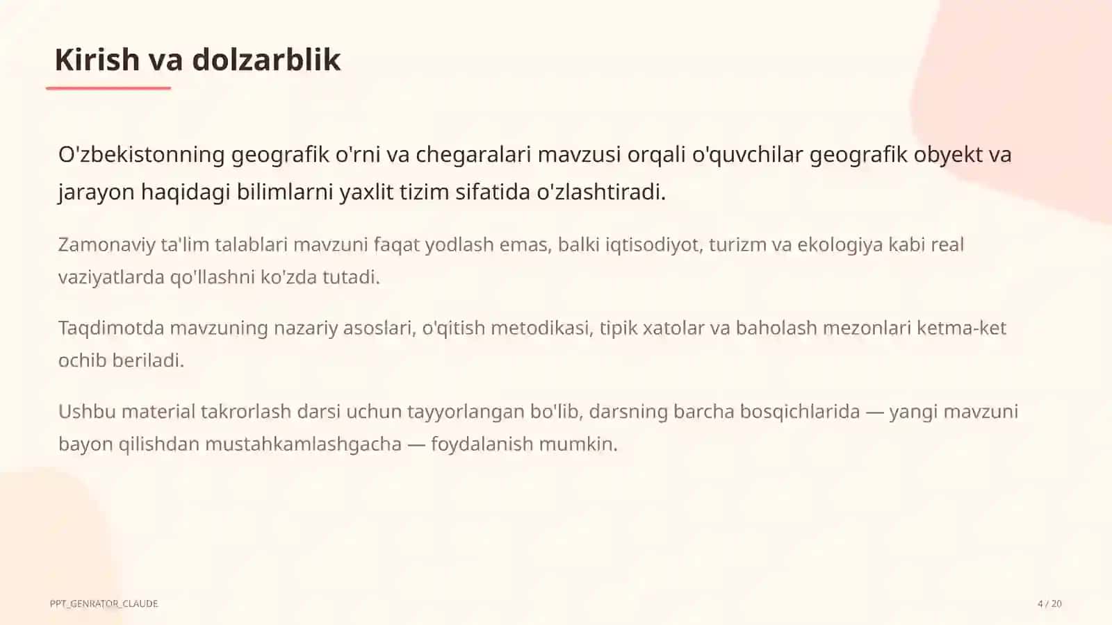 O'zbekistonning geografik o'rni va chegaralari (8-sinf) 4