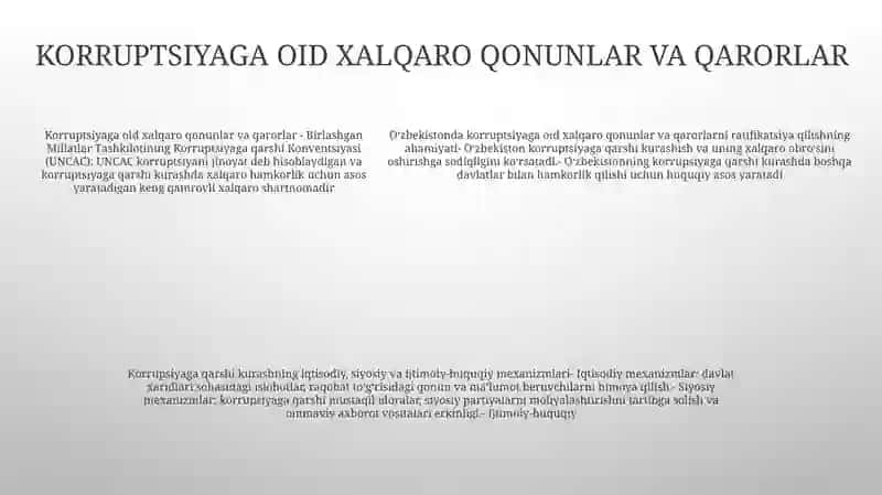 Korrupsiyaga Qarshi Kurash Bo‘Yicha Xalqaro Qonunlar Va Qarorlarning O‘Zbekistonda Ratifikatsiya Qilishning Ahamiyati 4