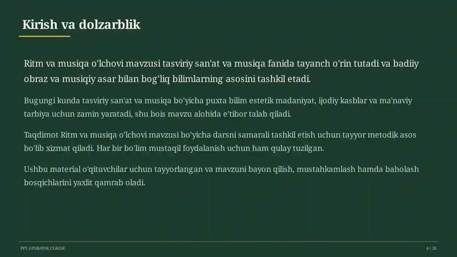 Ritm va musiqa o'lchovi (3-sinf) 4