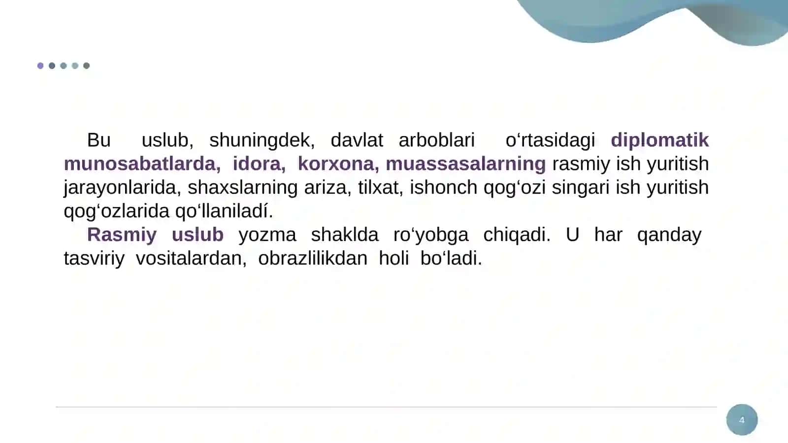 Rasmiy-idoraviy uslub. Ish yuritish tili va uslubi 4