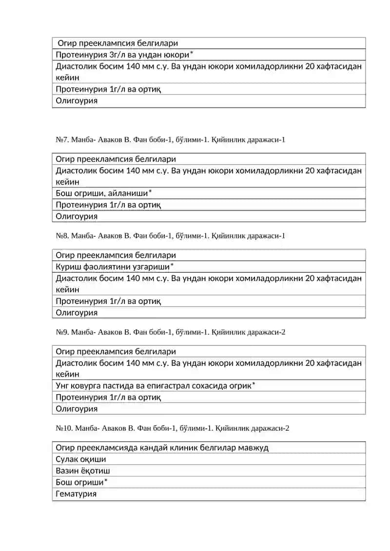 Акушерлик ва Гинекологияда ҳамширалик иши тестлари 4