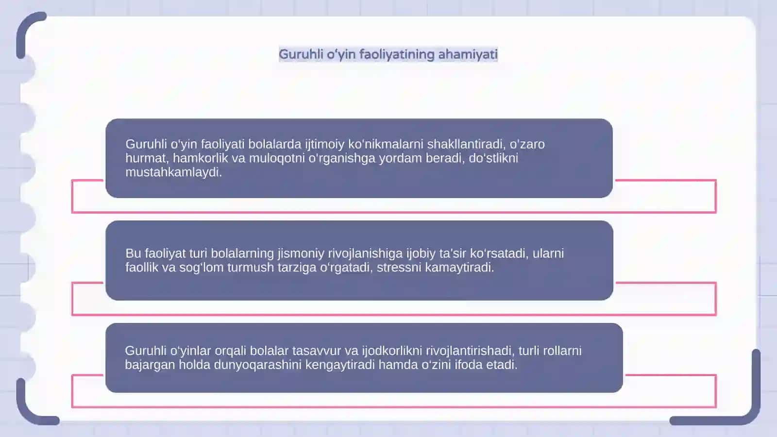 Maktabgacha ta'lim va tarbiyaning muqobil shakllari guruhlarida amalga oshiriladigan bolalar faoliyati turlari 4