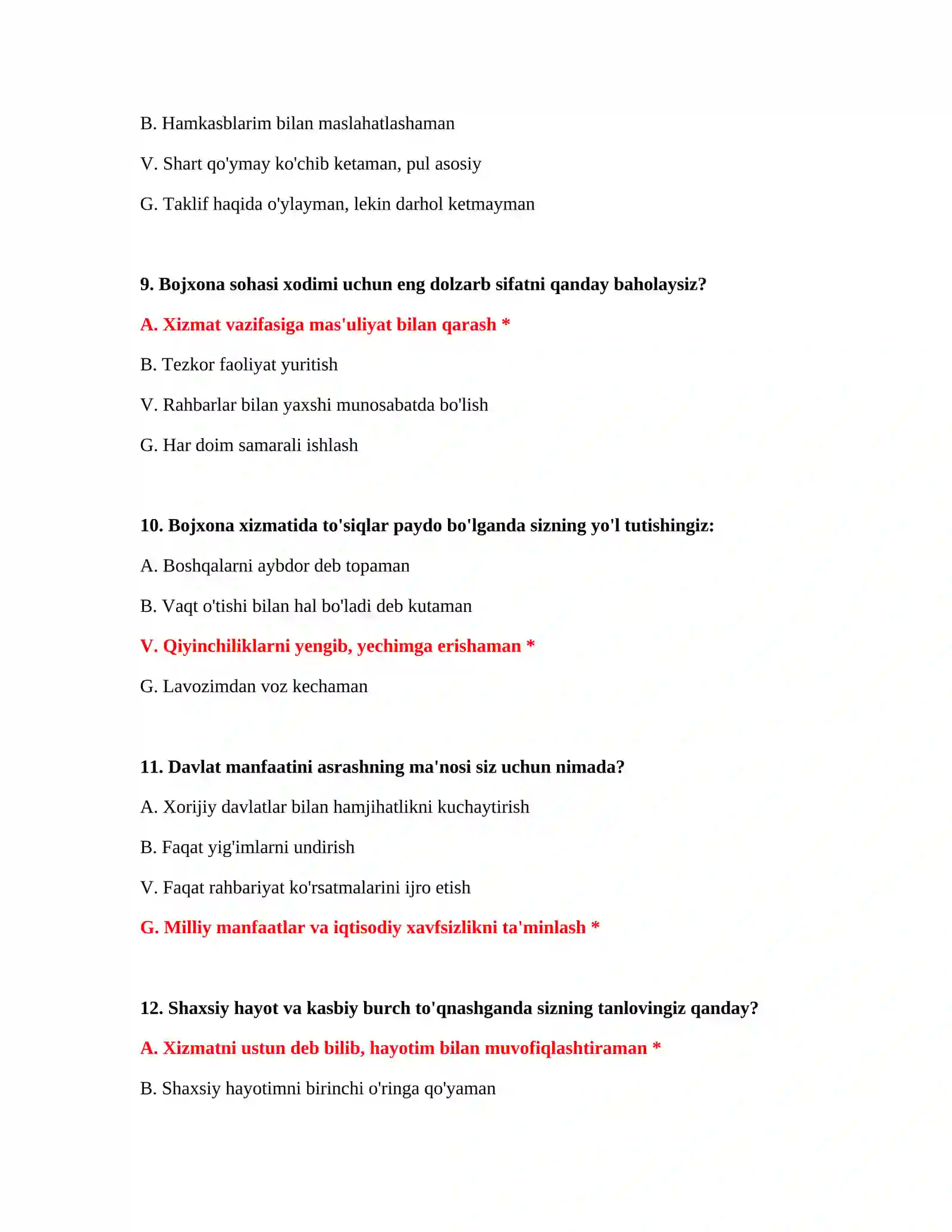 Bojxona IQ savol javob PDF 4