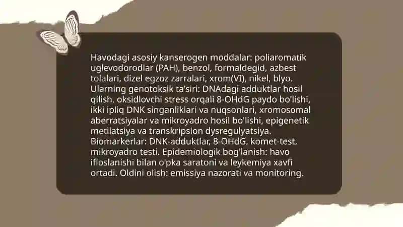 Atrof muhit ifloslanishining genetik xavfi. Kanserogenezning biologik va genetik asoslari 4
