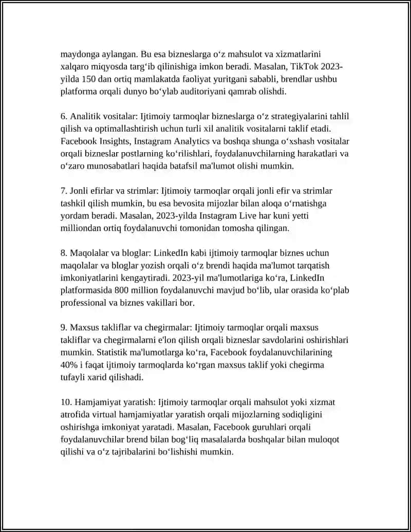IJTIMOIY SAYTLARDA BIZNESNI RIVOJLANISHI VA IQTISODIY SAMARADORLIGI 4