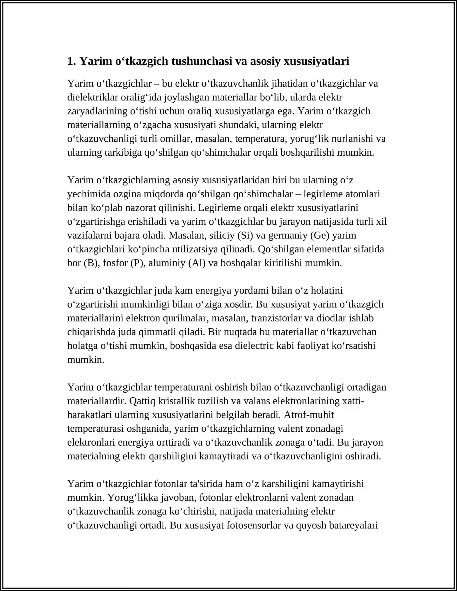 YARIM OʻTKAZGICHLAR TOʻGʻRISIDA ASOSIY TUSHNCHALAR VA ULARNING XUSUSIYATLARI 4