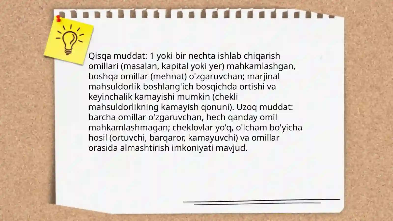 Ishlab chiqarish omillari va ishlab chiqarish omillarining chekli mahsuldorligining kamayish qonuni 4