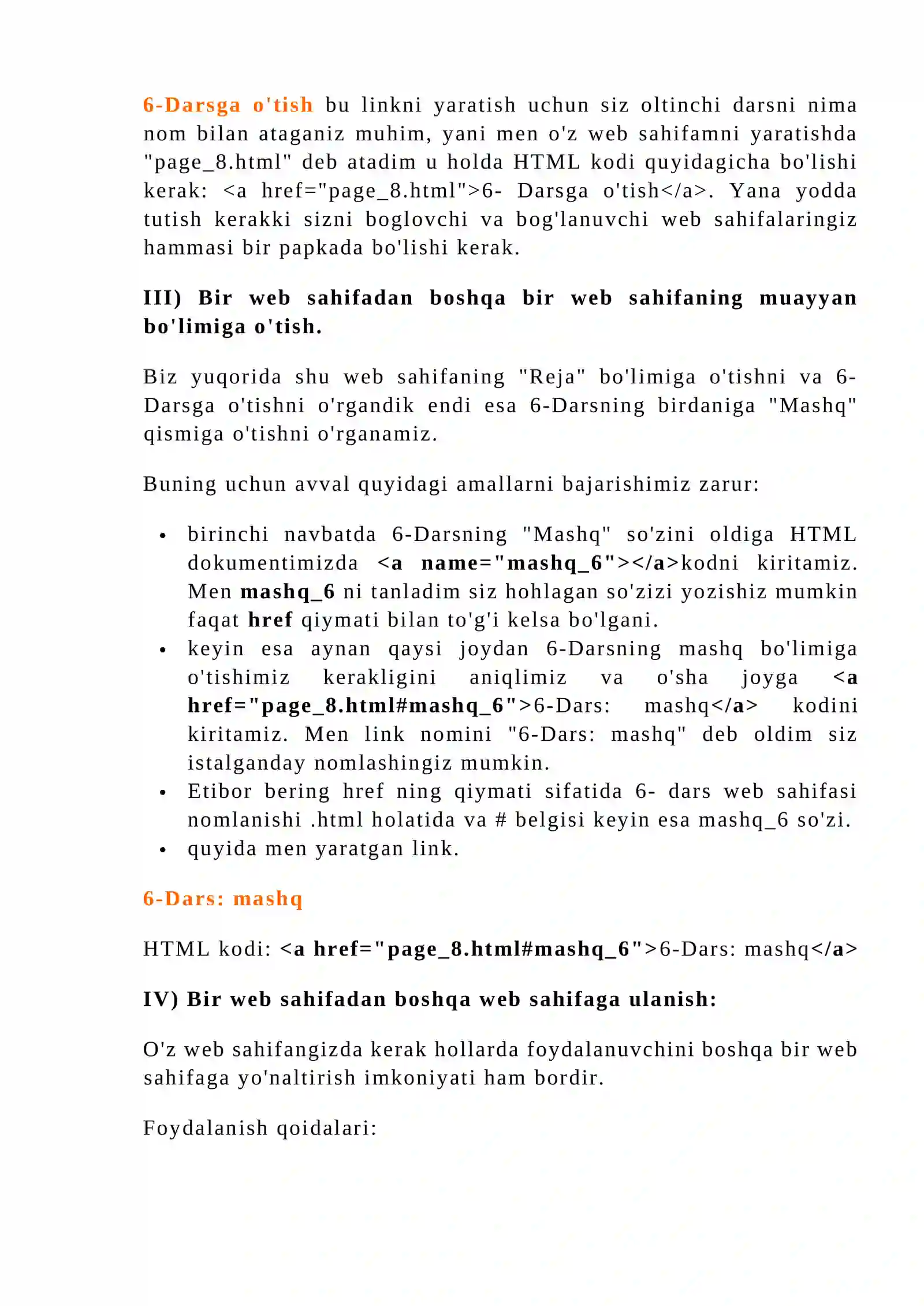 HTML tilida gipermatn joylashtirish teglari 4