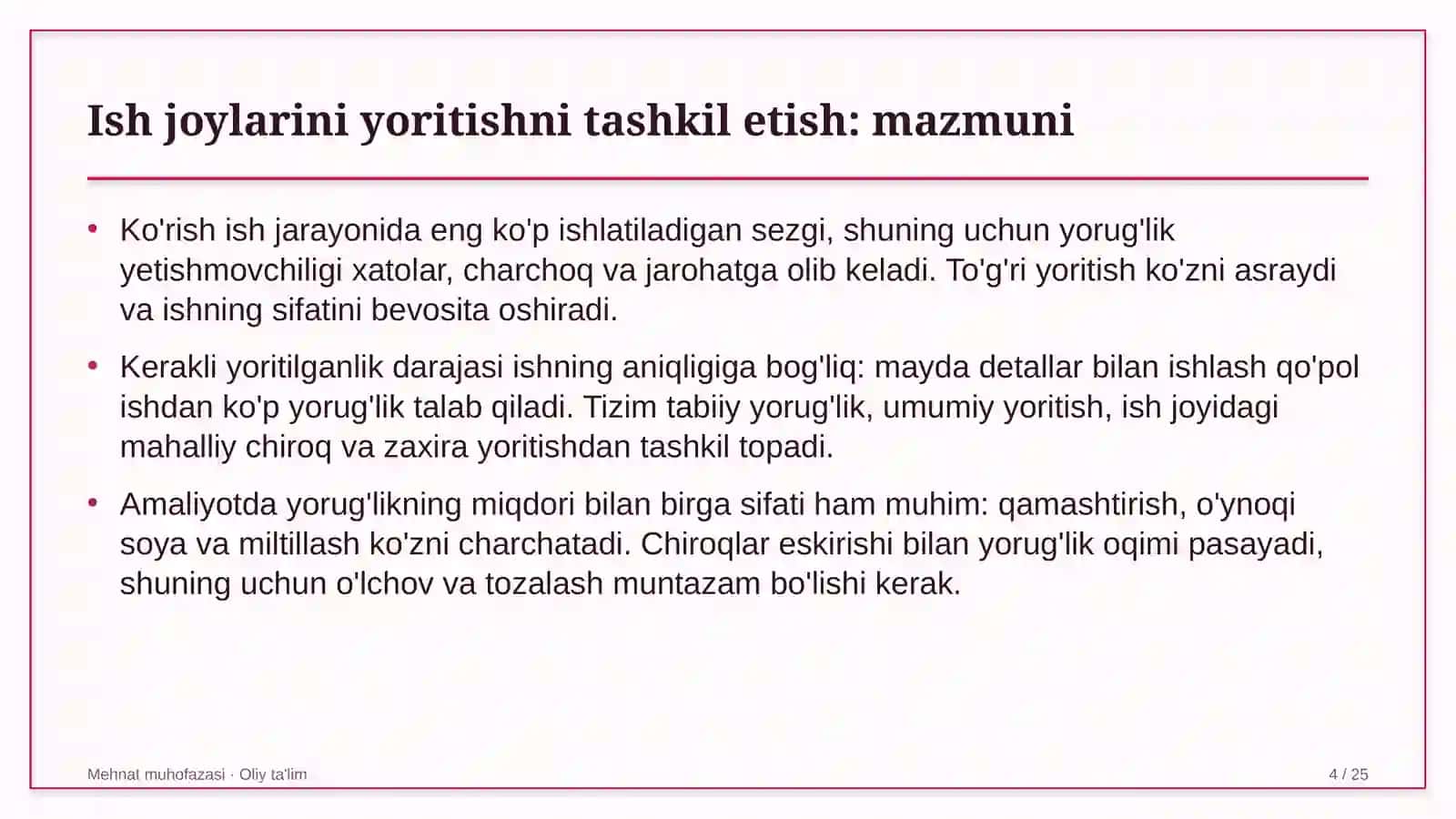 elektr tarmoqlari korxonalarida ish joylarini yoritishni tashkil etish 5812 4