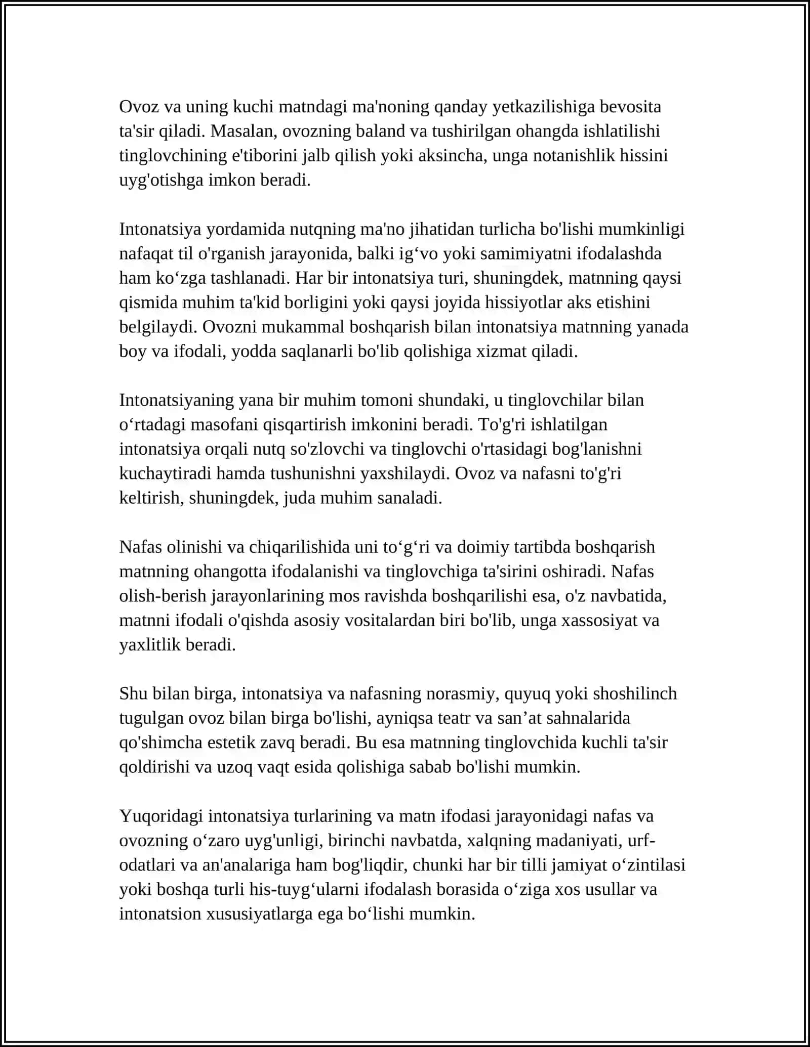 MATNI IFODALI ÕQISHDA INTONATSIYA,OVOZ VA NAFAS 4