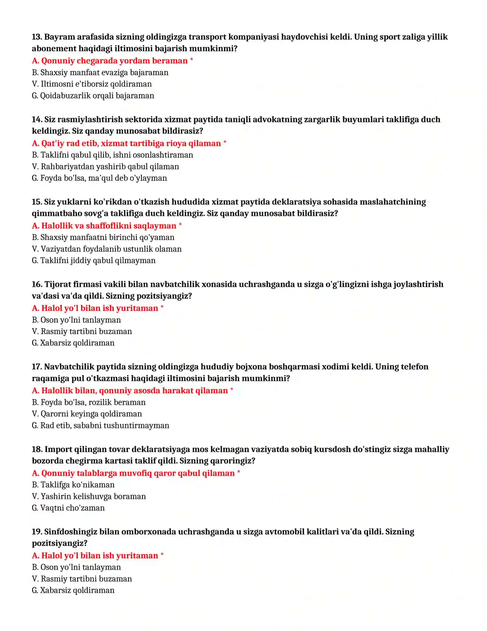BOJXONA AKADEMIYASI - TO'LIQ TEST TO'PLAMI (№ 55) 4