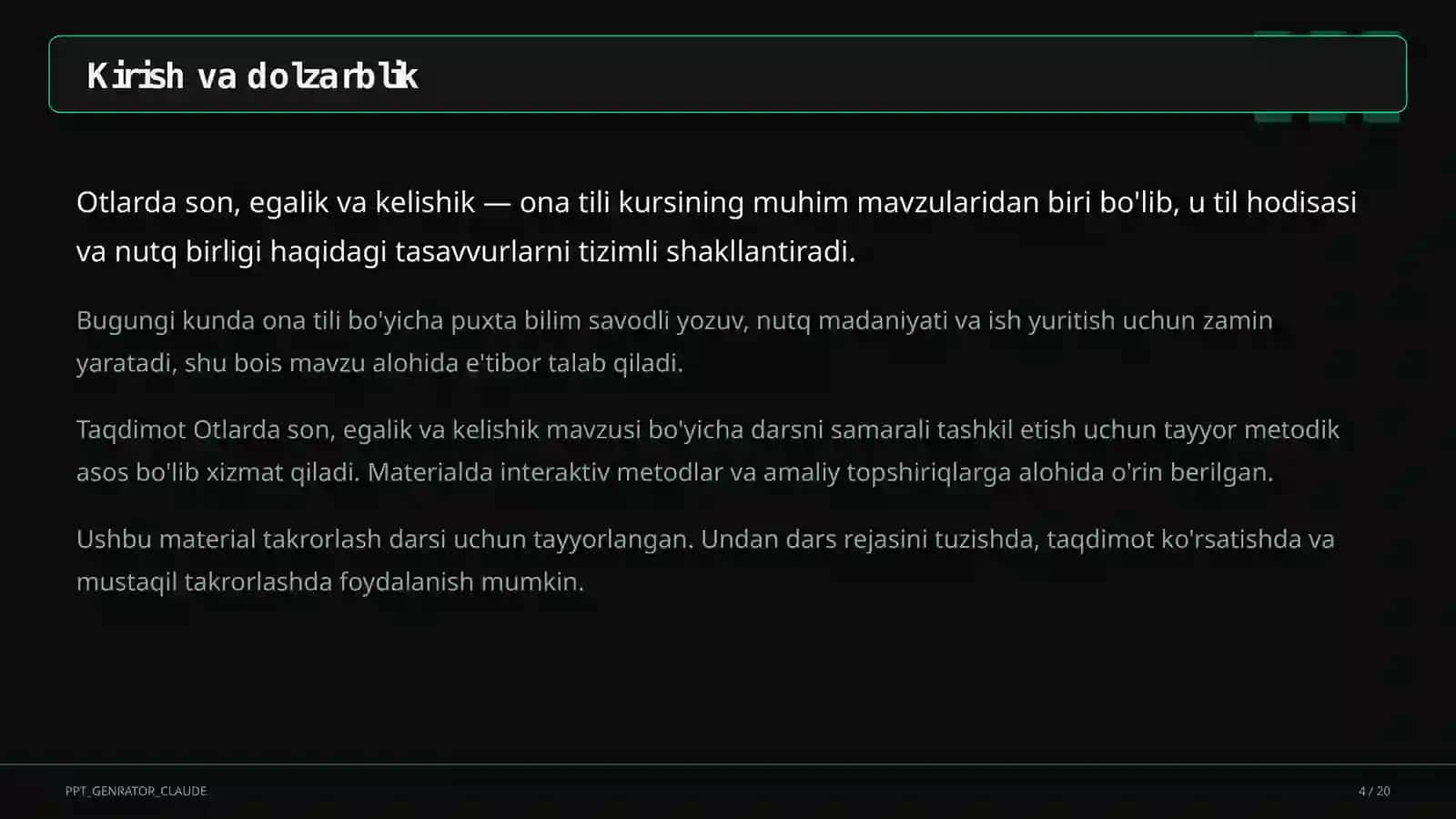 Otlarda son, egalik va kelishik (6-sinf) 4