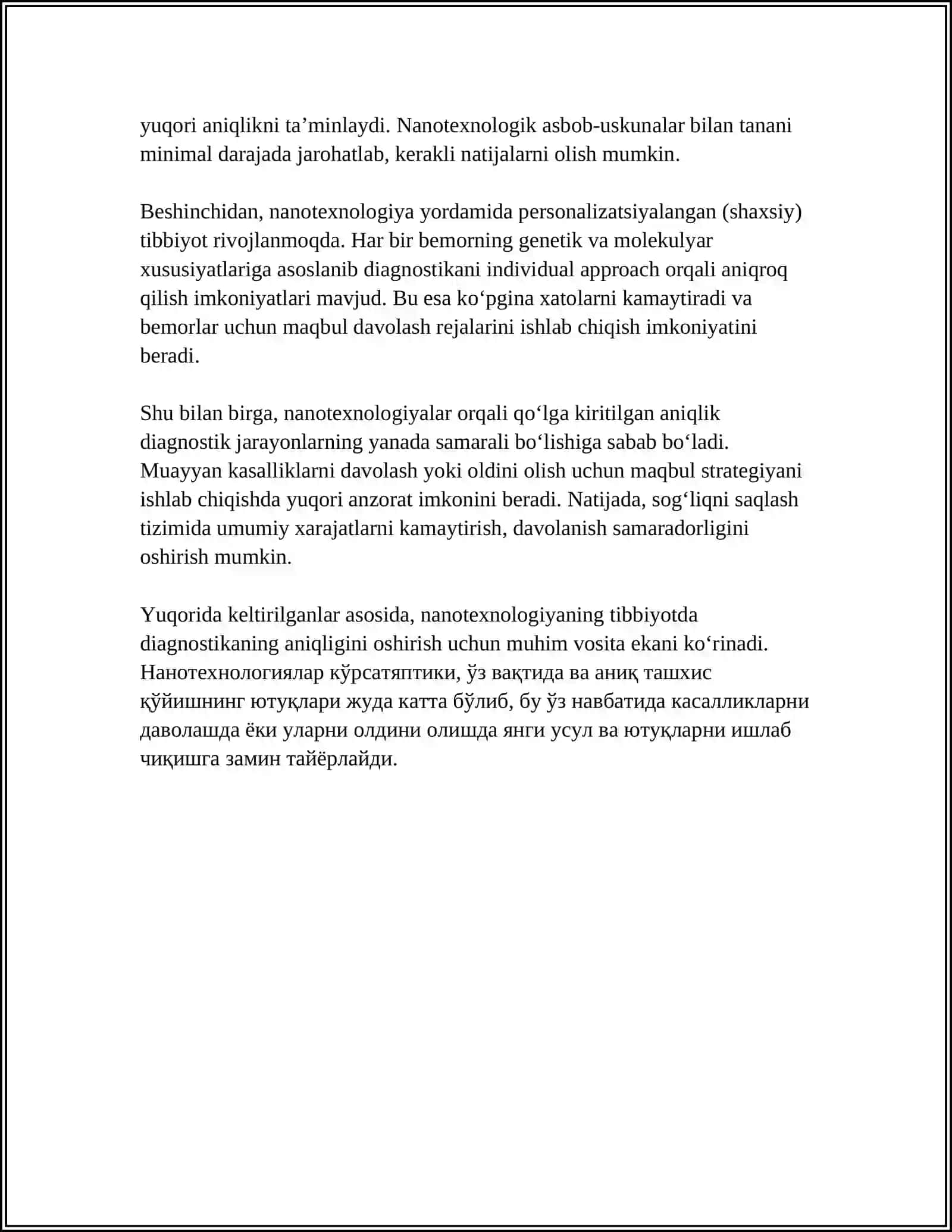 BUGUNGI KUN TIBBIYOTNING TURLI SOHALARIDA NANOTEXNALOGYADAN FOYDALANISHNING ASOSIY SABABLARI HAMDA UNING NATIJALARI 4