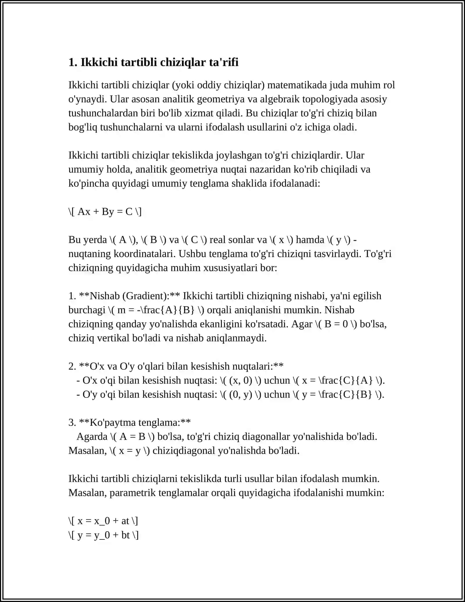 MATEMATIKA,TABIAT VA TEXNIKADA IKKINCHI TARTIBLI CHIZIQLAR 4