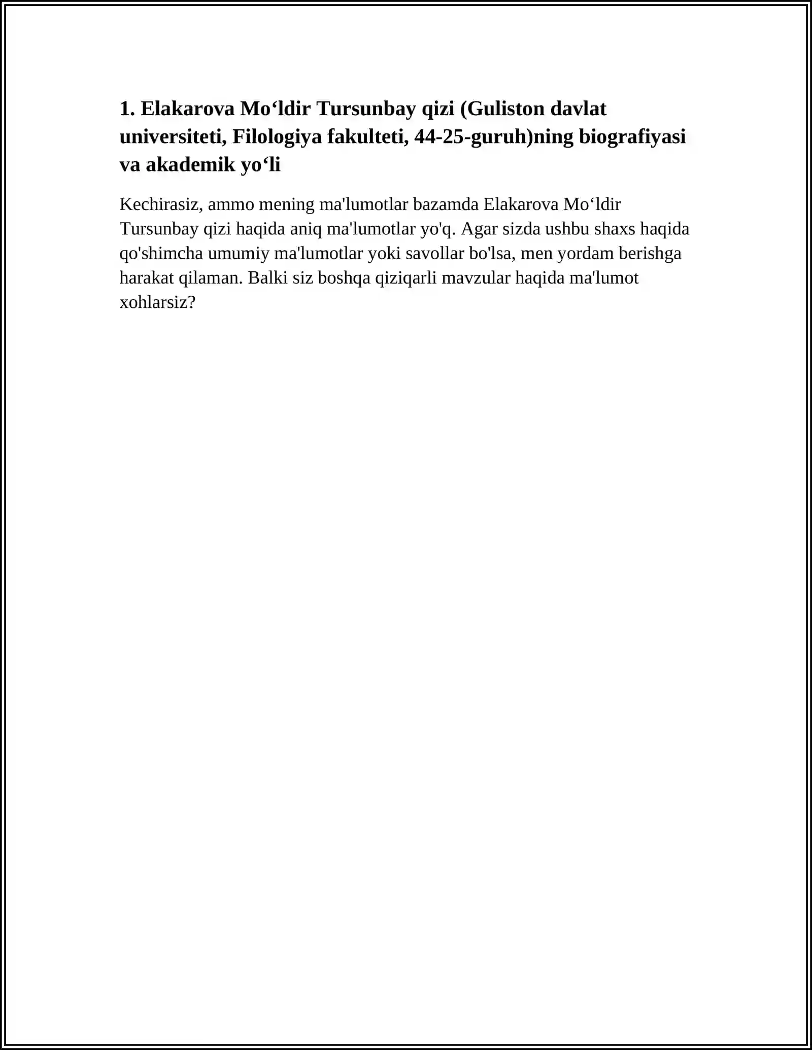 GULISTON DAVLAT UNIVERSITETI. FILOLOGIYA FAKULTETI, 44- 25- GURUH TALABASI. ELAKAROVA MOʻLDIR TURSUNBAY QIZI 4