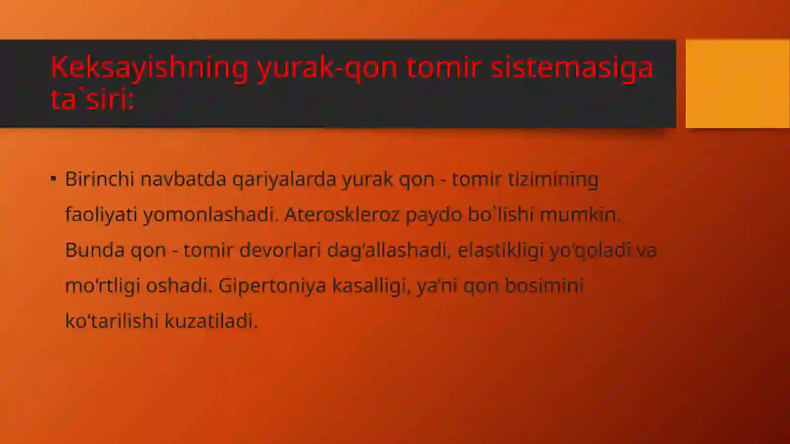 Organizmdagi keksayish davriga xosil o`zgarishlar 4
