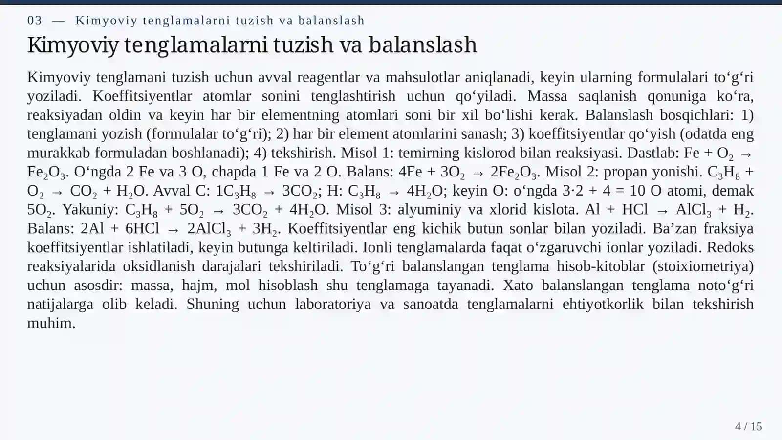 KIMYOVIY REAKSIYALAR: TURLARI, MEXANIZMLARI VA REAKSIYA TEZLIGIGA TA’SIR ETUVCHI OMILLAR 4