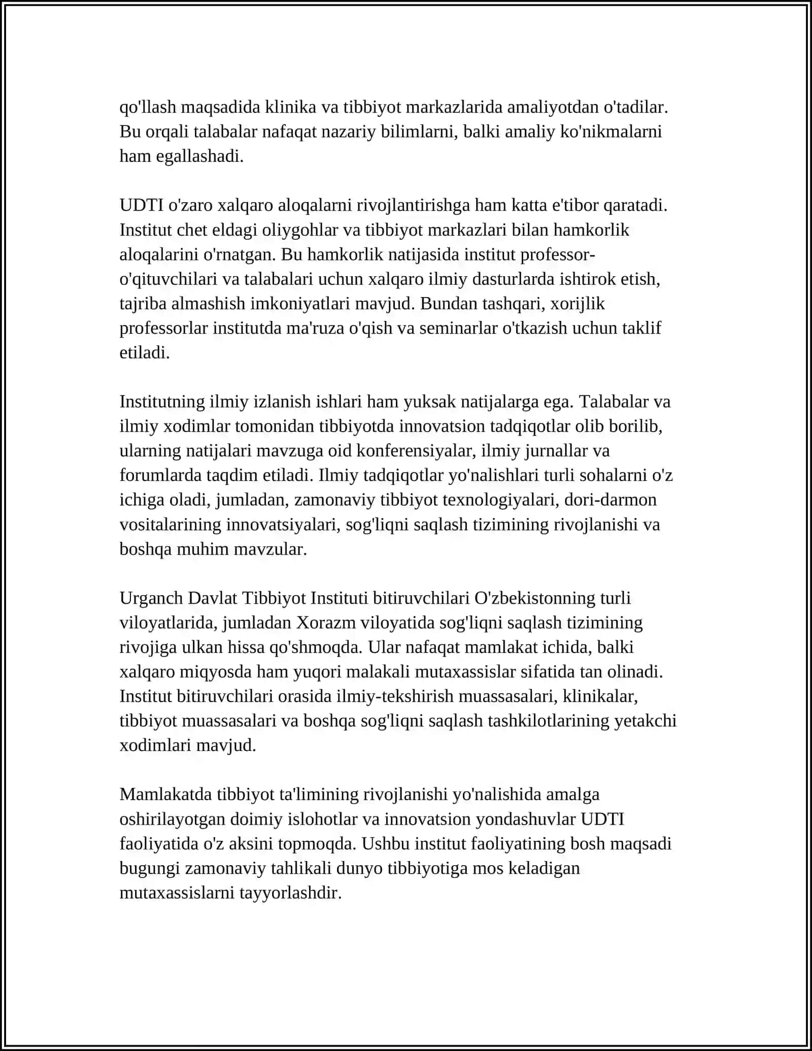 URGANCH DAVLAT TIBBIYOT INSTITUTI MUSTAQIL ISH 4