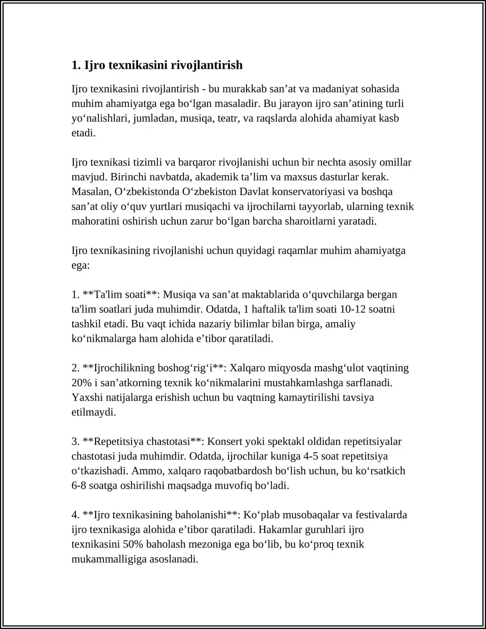 CHOLG'U IJROCHILIK MAHORATINI O'STIRISH USULLARINI O'RGANING 4