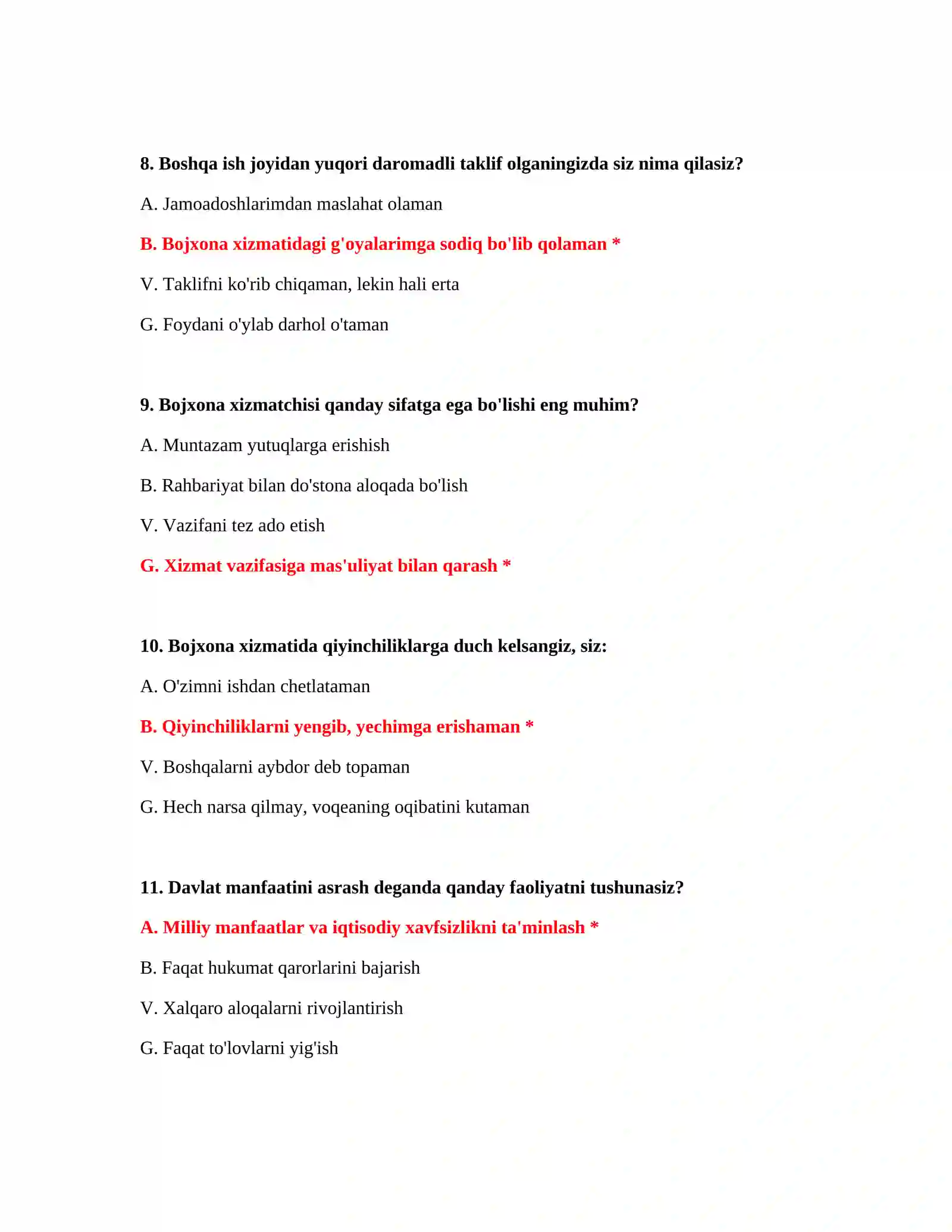Bojxona psixologik savollar va javoblar 4