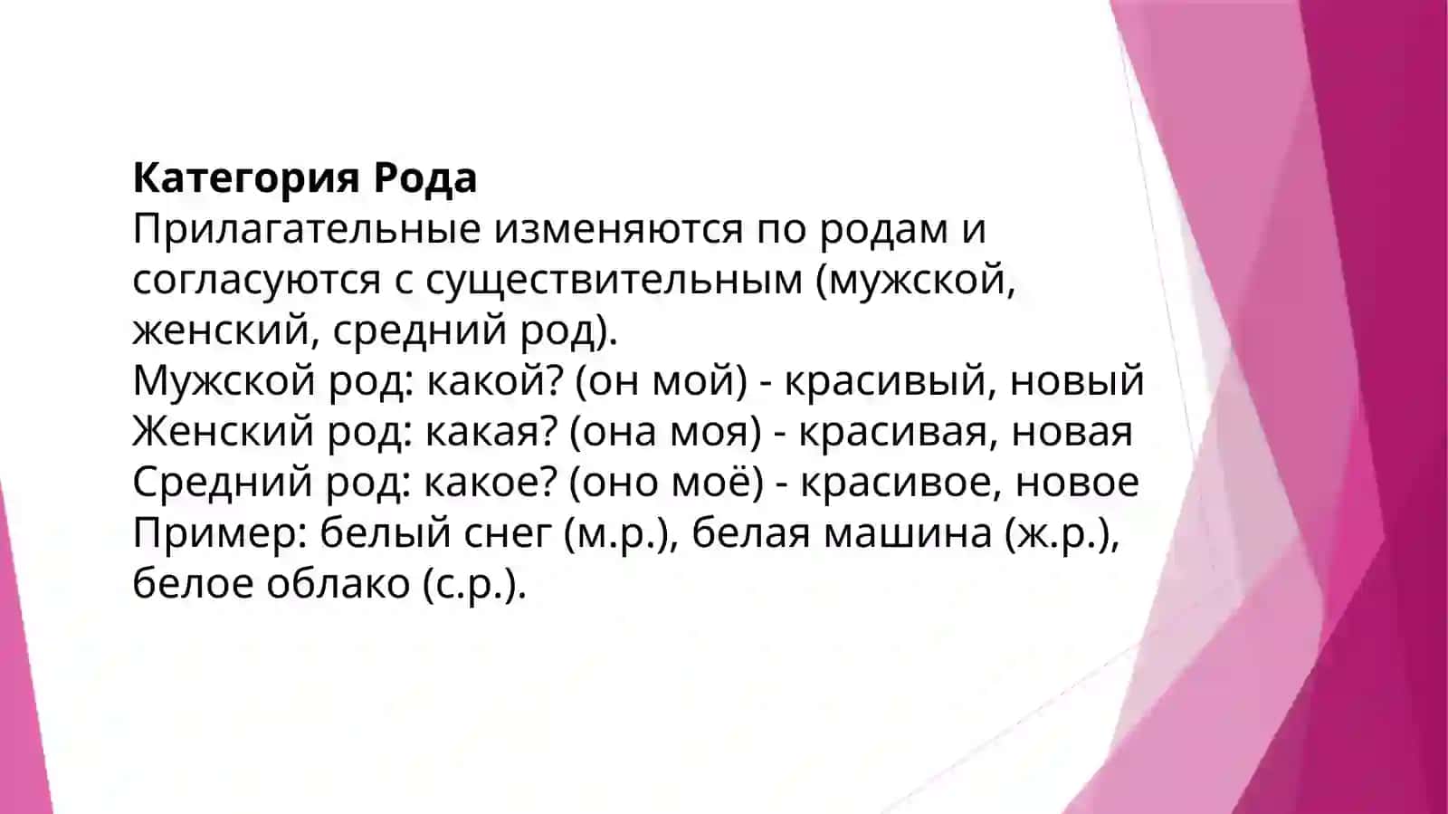 Категории рода числа и падежа русских прилагательных 4