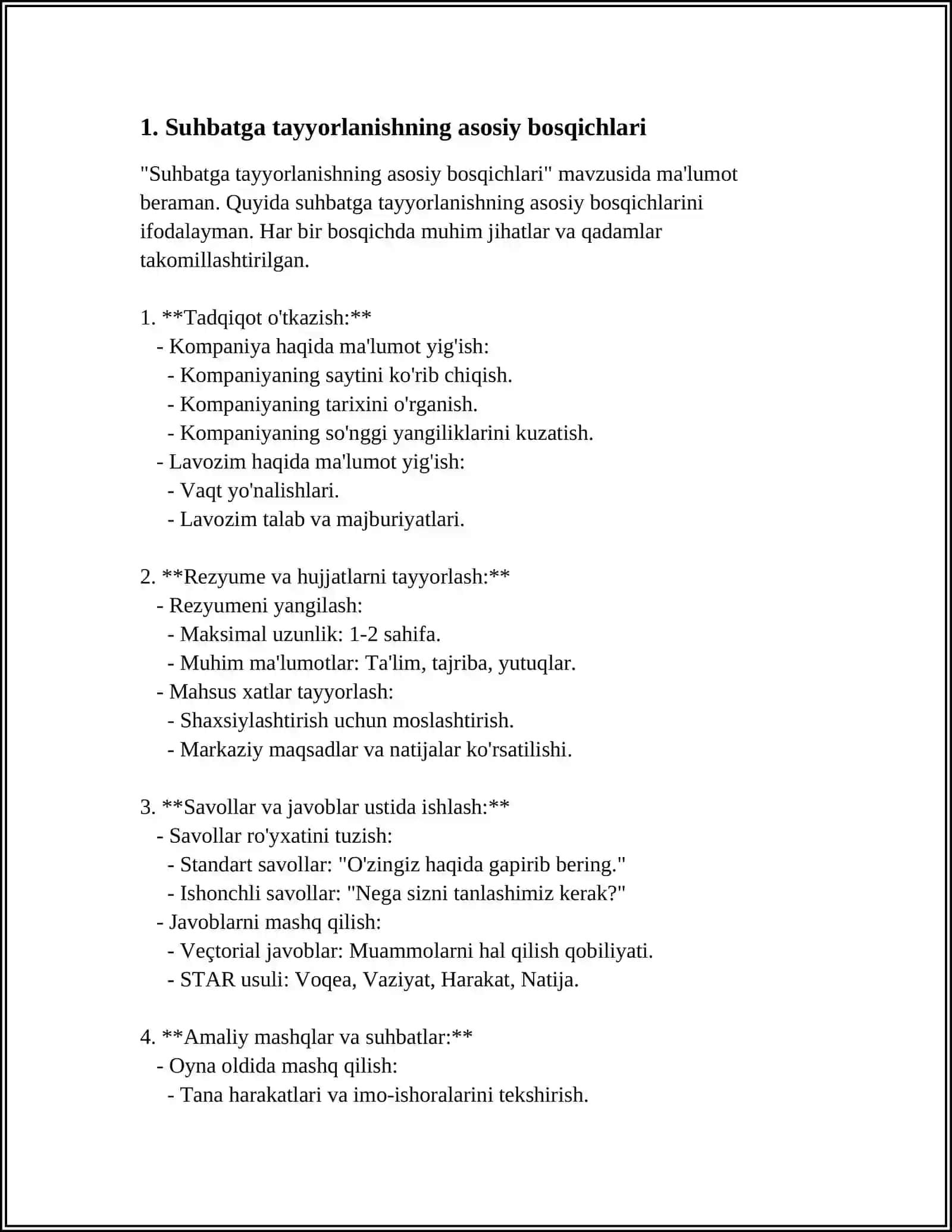 Suhbatga Tayyorlanishning Asosiy Bosqichlari 4