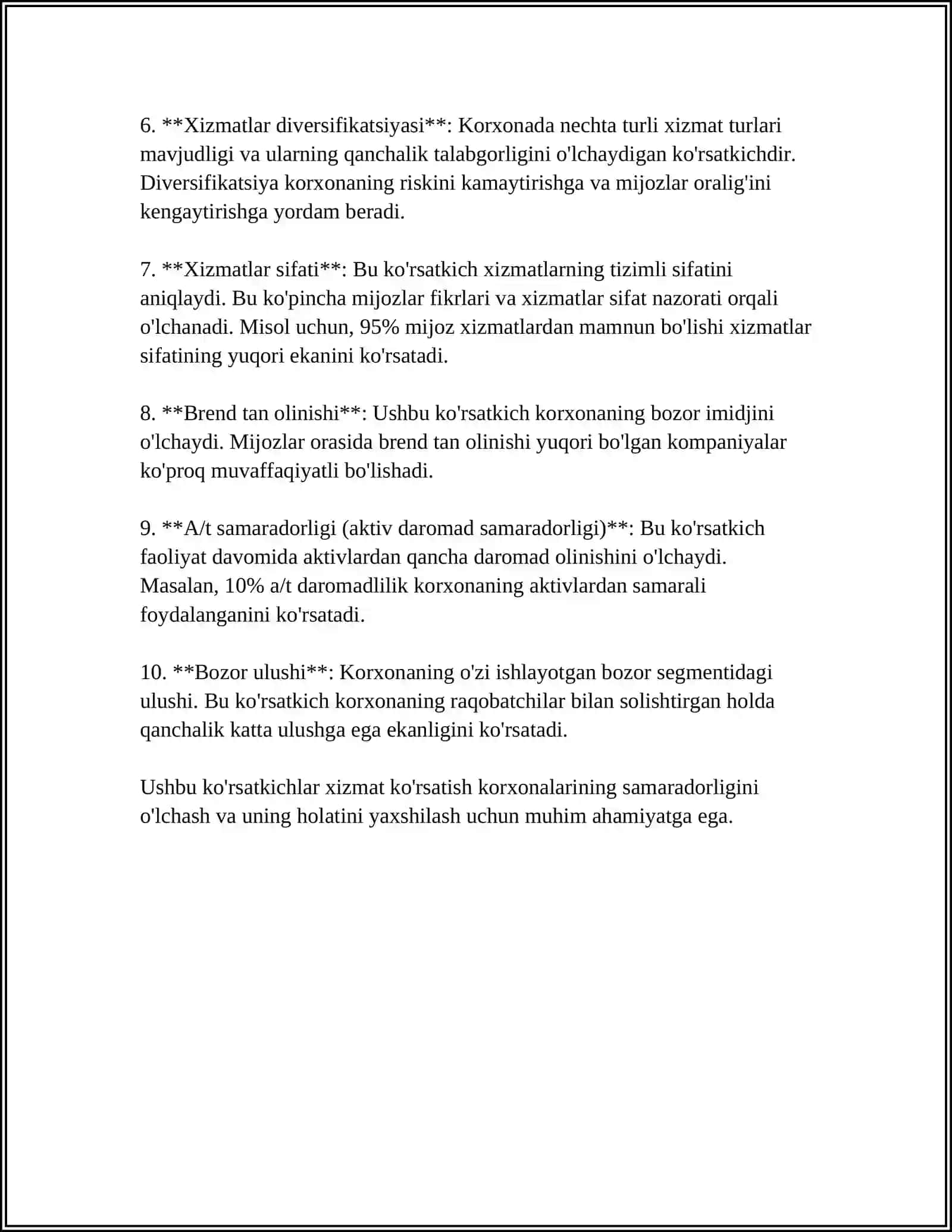 XIZMAT KÒRSATISH KORXONALAR FAOLIYAT KÒRSATKICHNI EKONAMITIRIK MODELLASHTIRISH 4