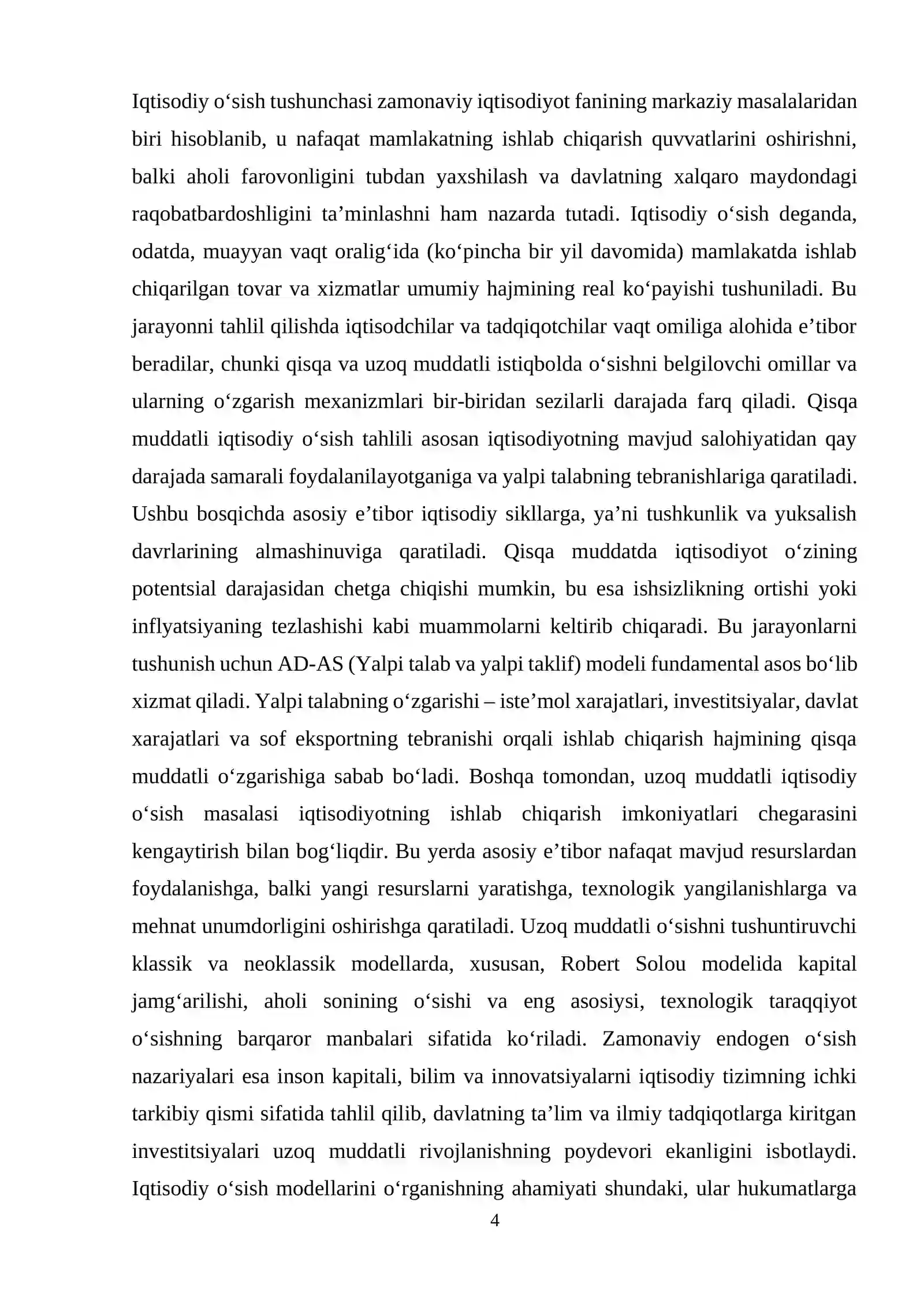 Qisqa muddatli va uzog muddatli iqtisodiy o'sish modellari 4
