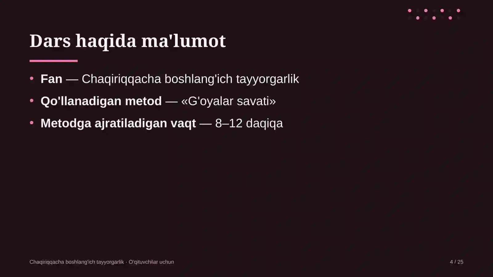 chaqiriqqacha boshlang'ich tayyorgarlik darslarida g'oyalar savati metodidan foydalanish 2280 4